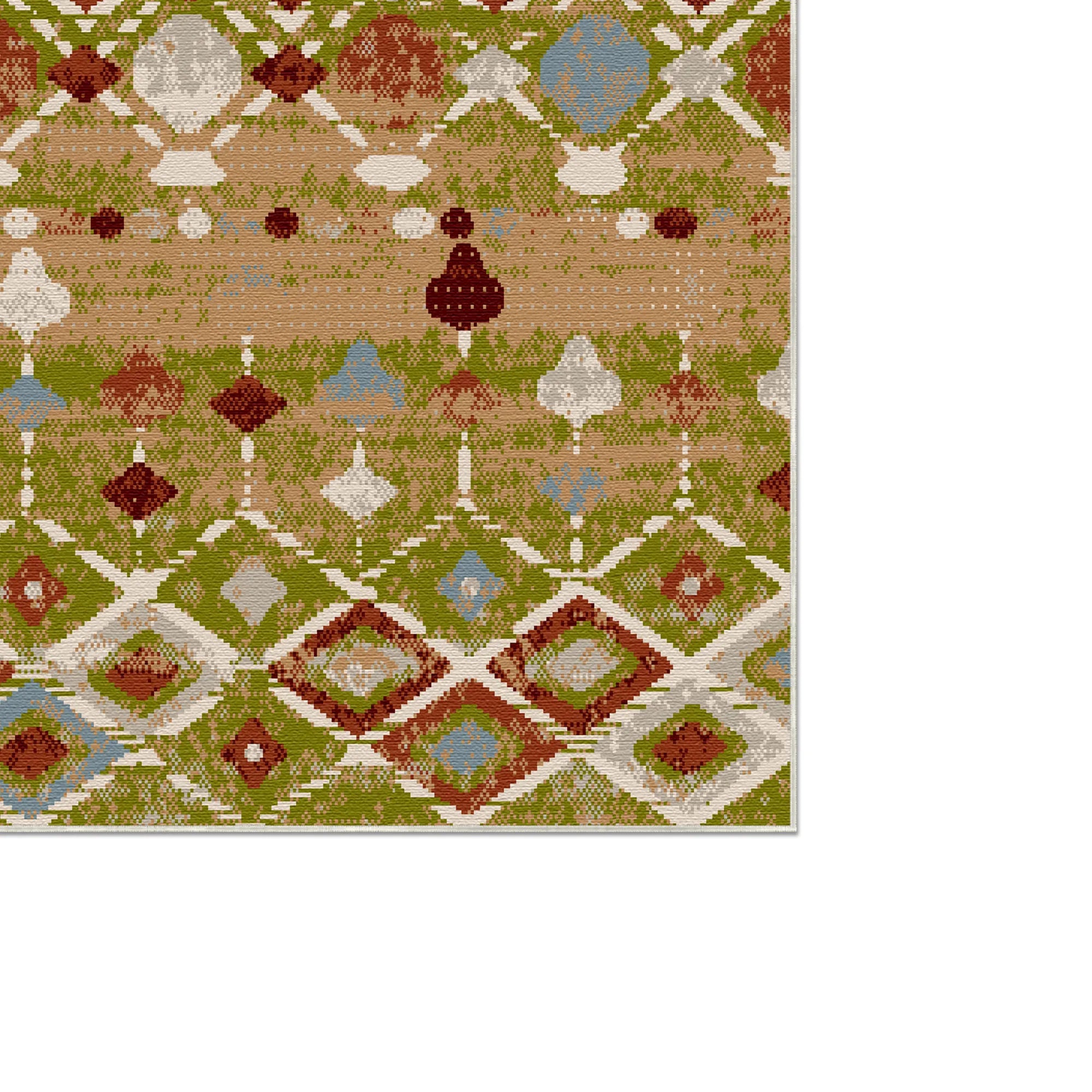 Tucson Olive Tribal Geometric Washable Rug