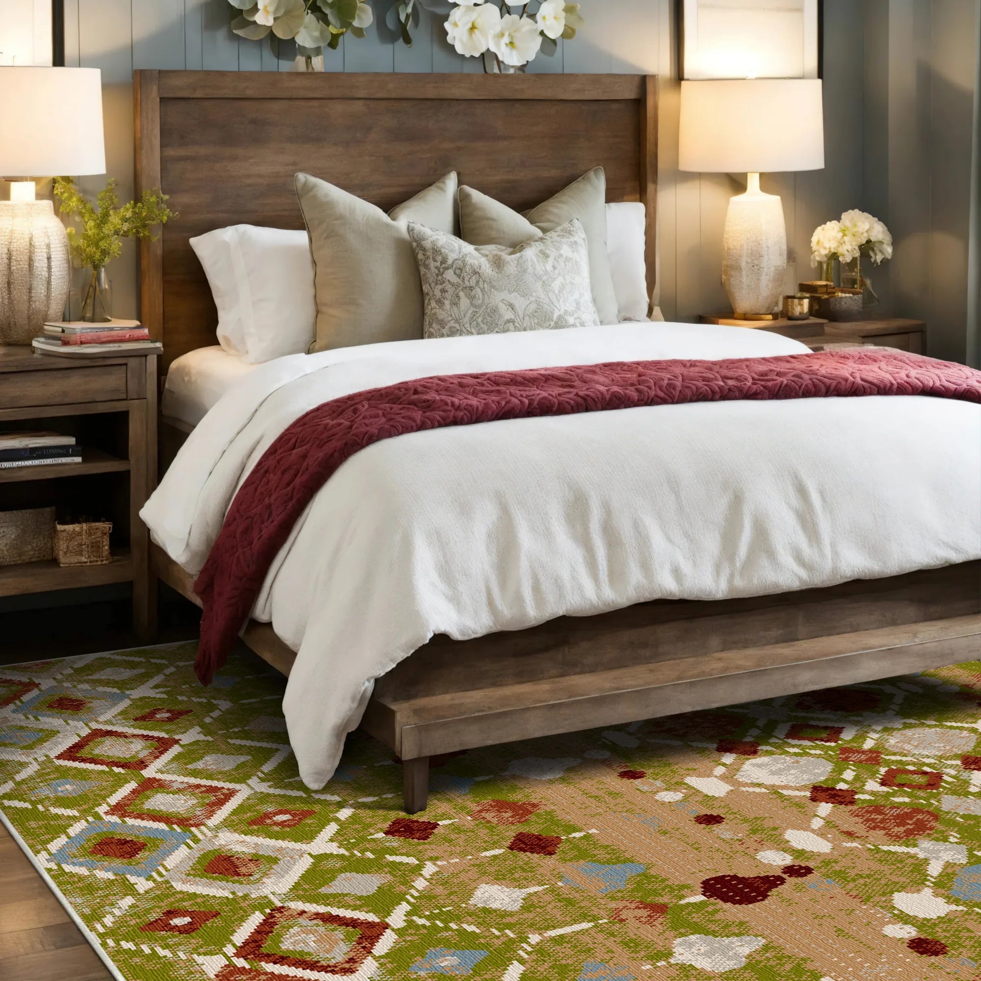 Tucson Olive Tribal Geometric Washable Rug