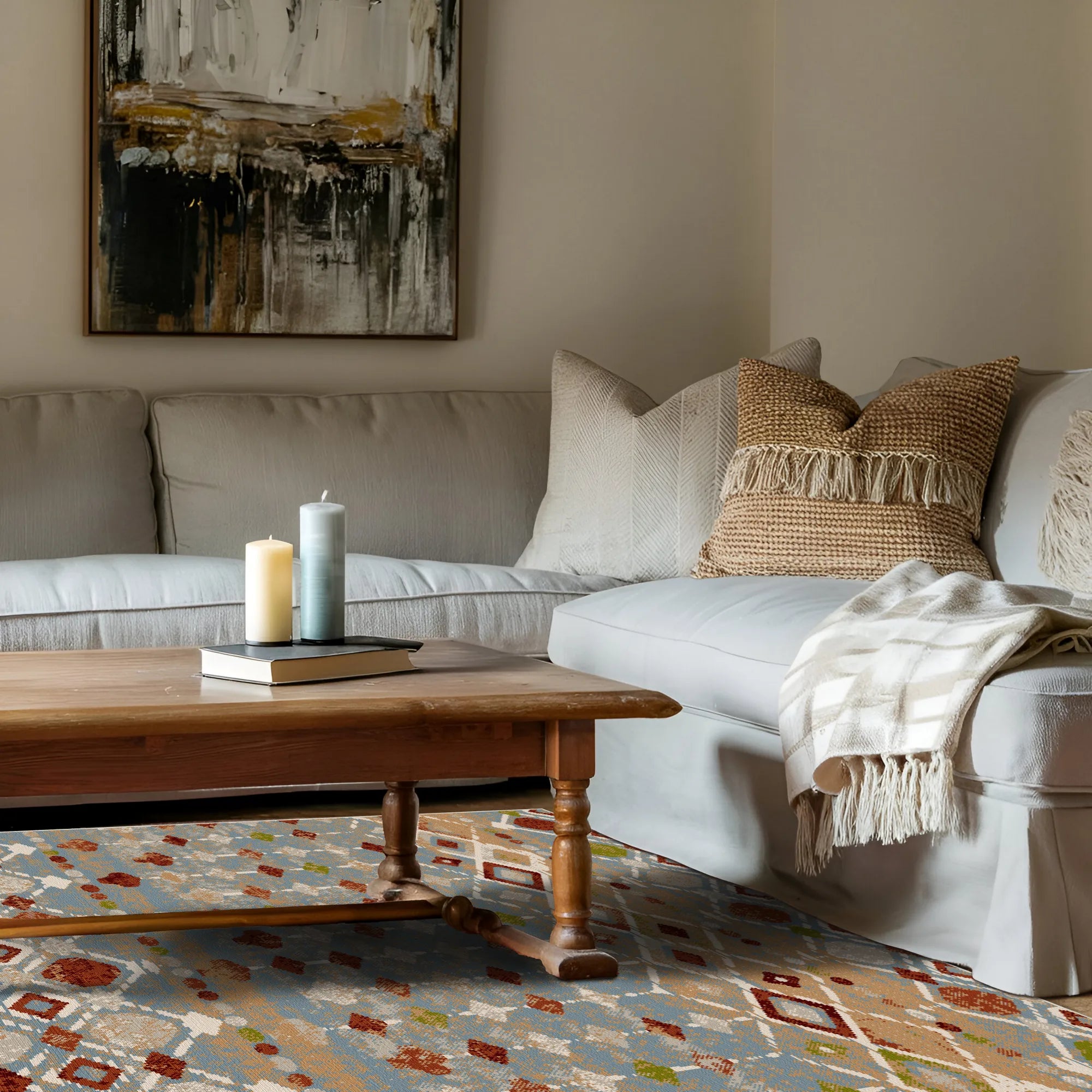 Santa Fe Sky Tribal Geometric Washable Rug
