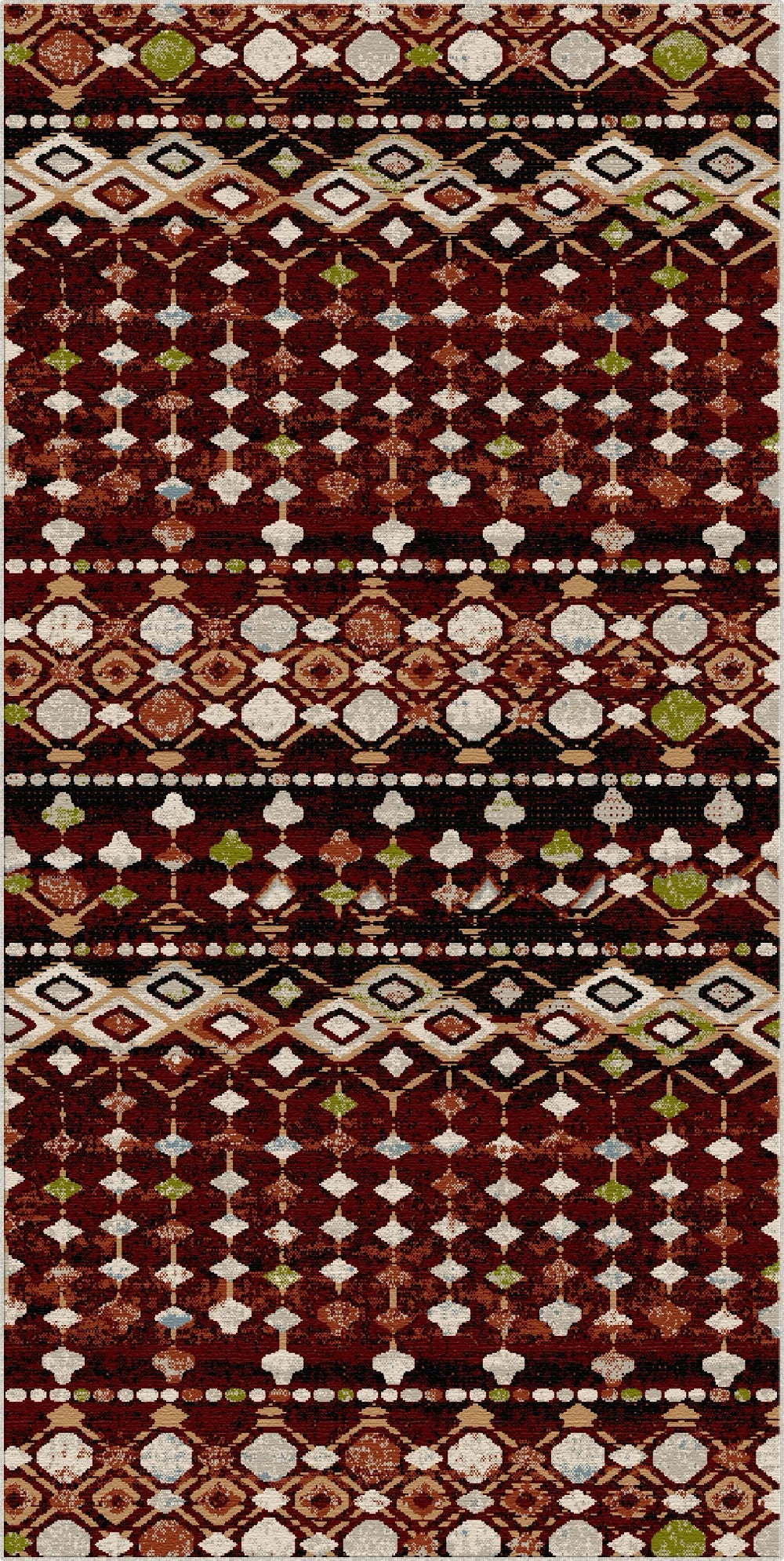 Taos Garnet Tribal Geometric Washable Rug