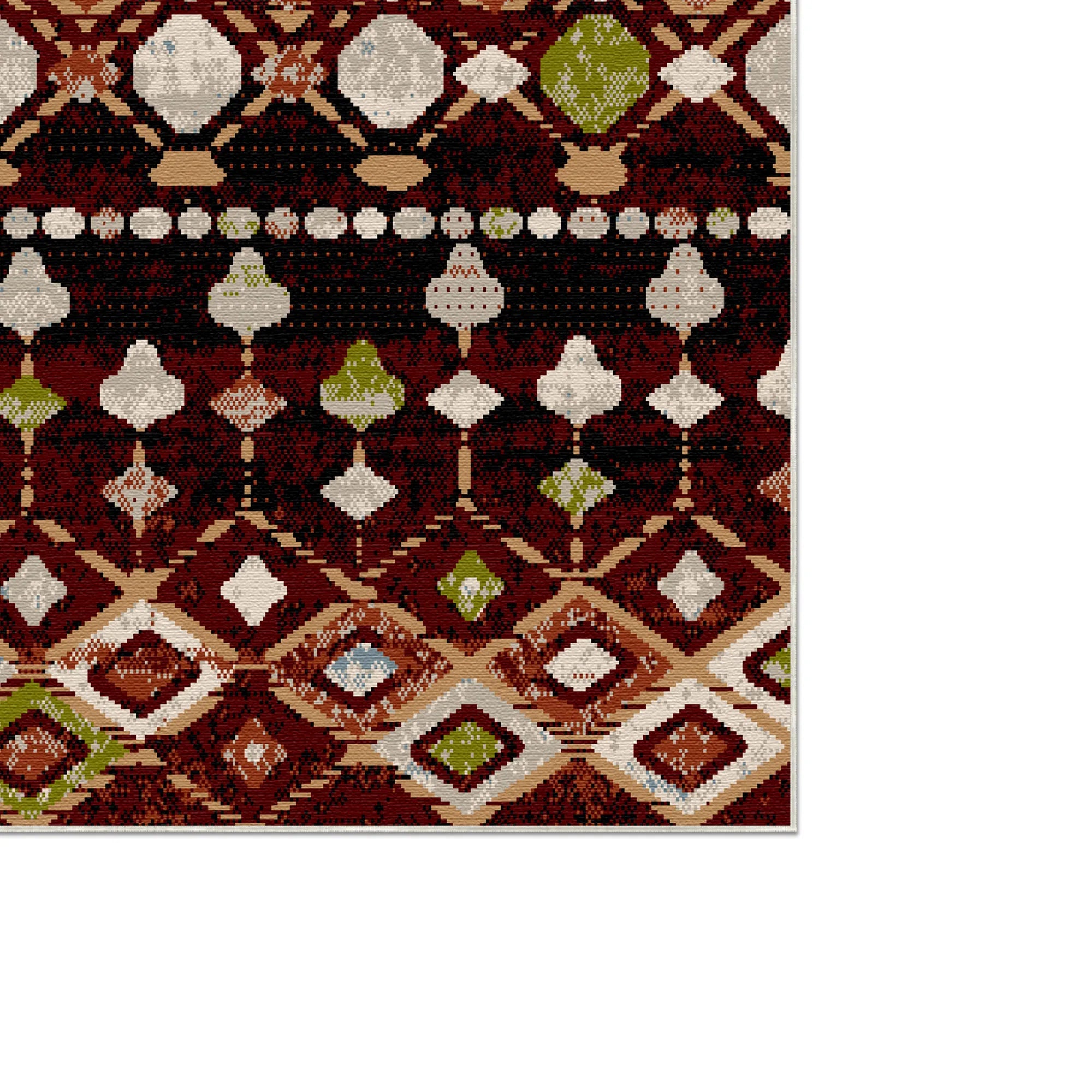 Taos Garnet Tribal Geometric Washable Rug