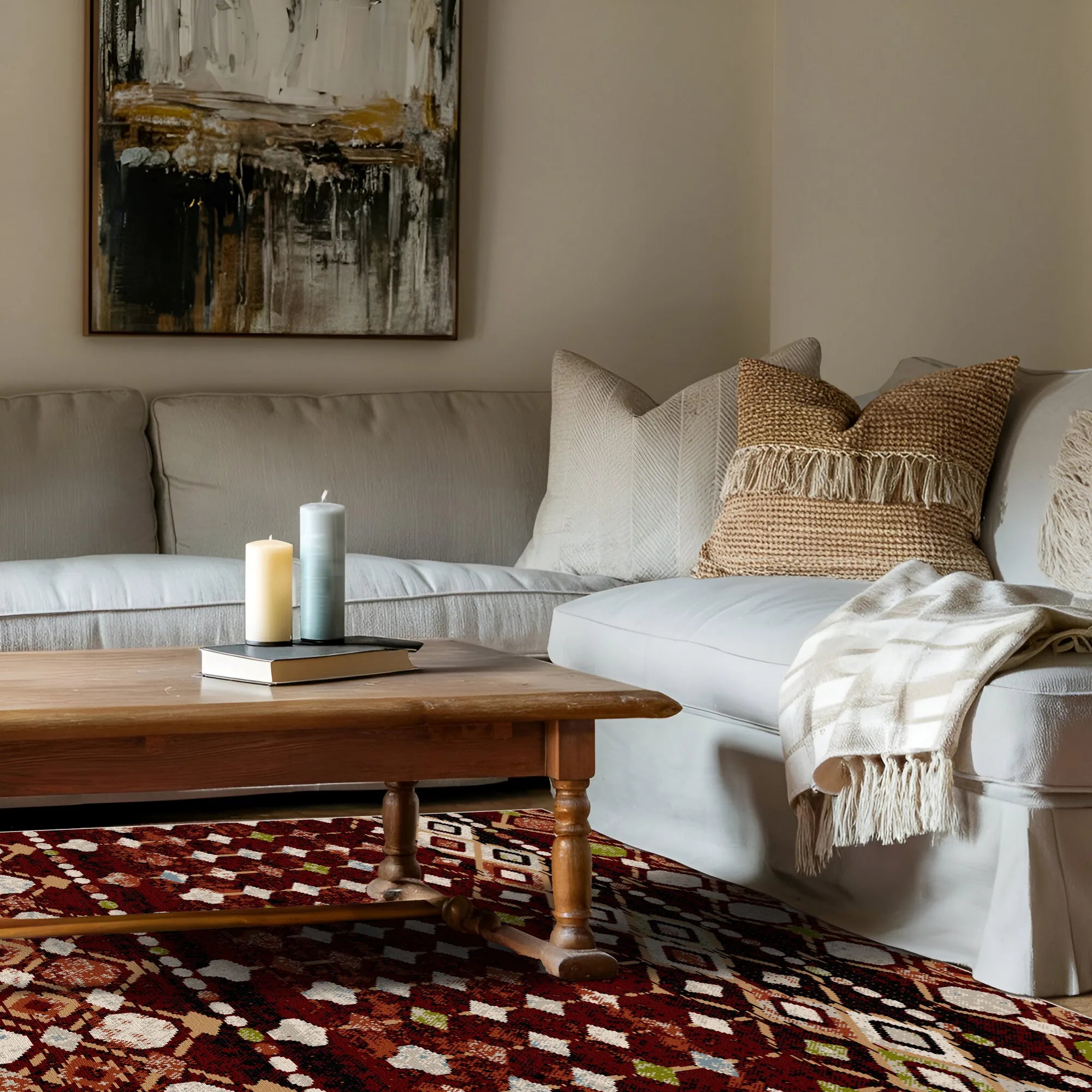Taos Garnet Tribal Geometric Washable Rug