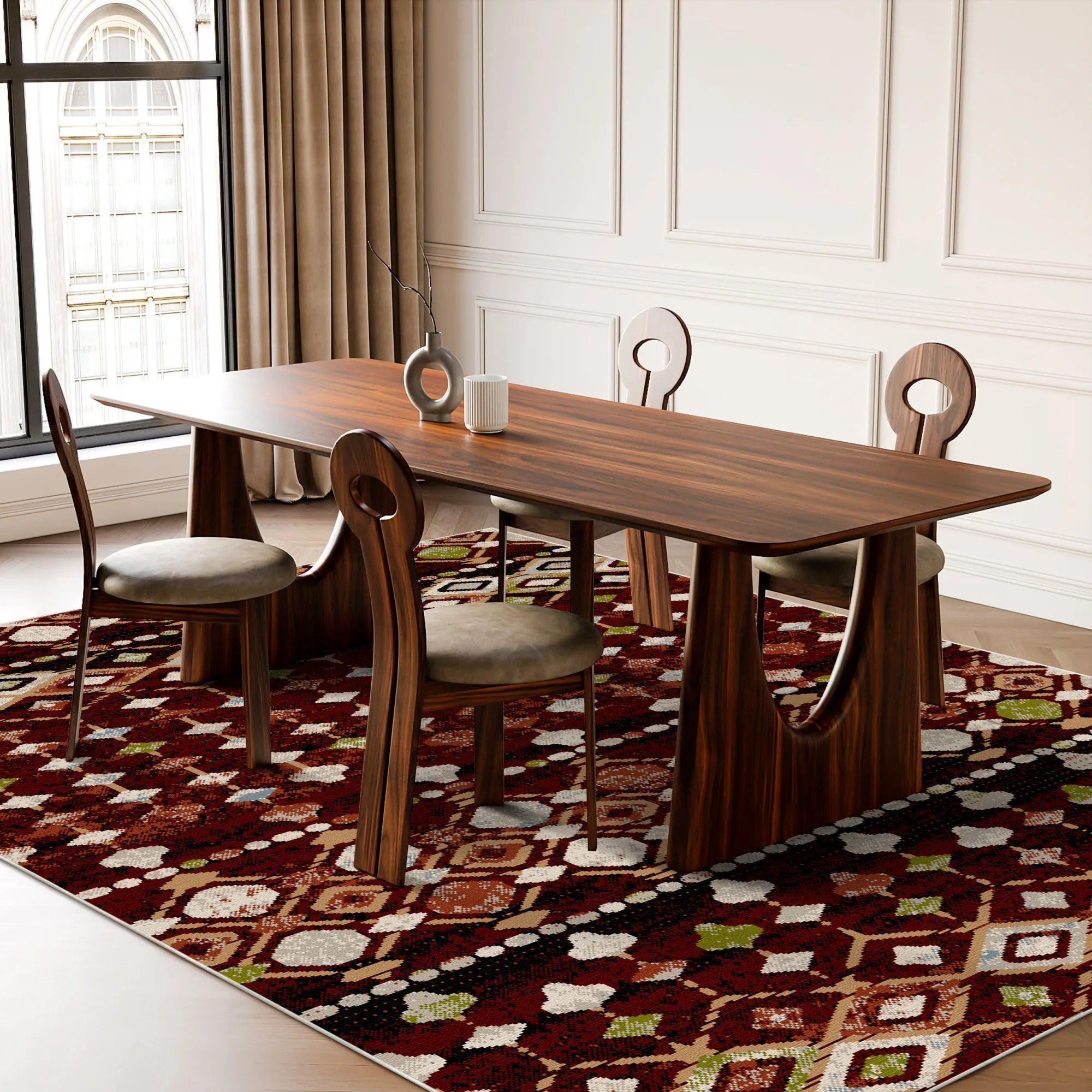 Taos Garnet Tribal Geometric Washable Rug