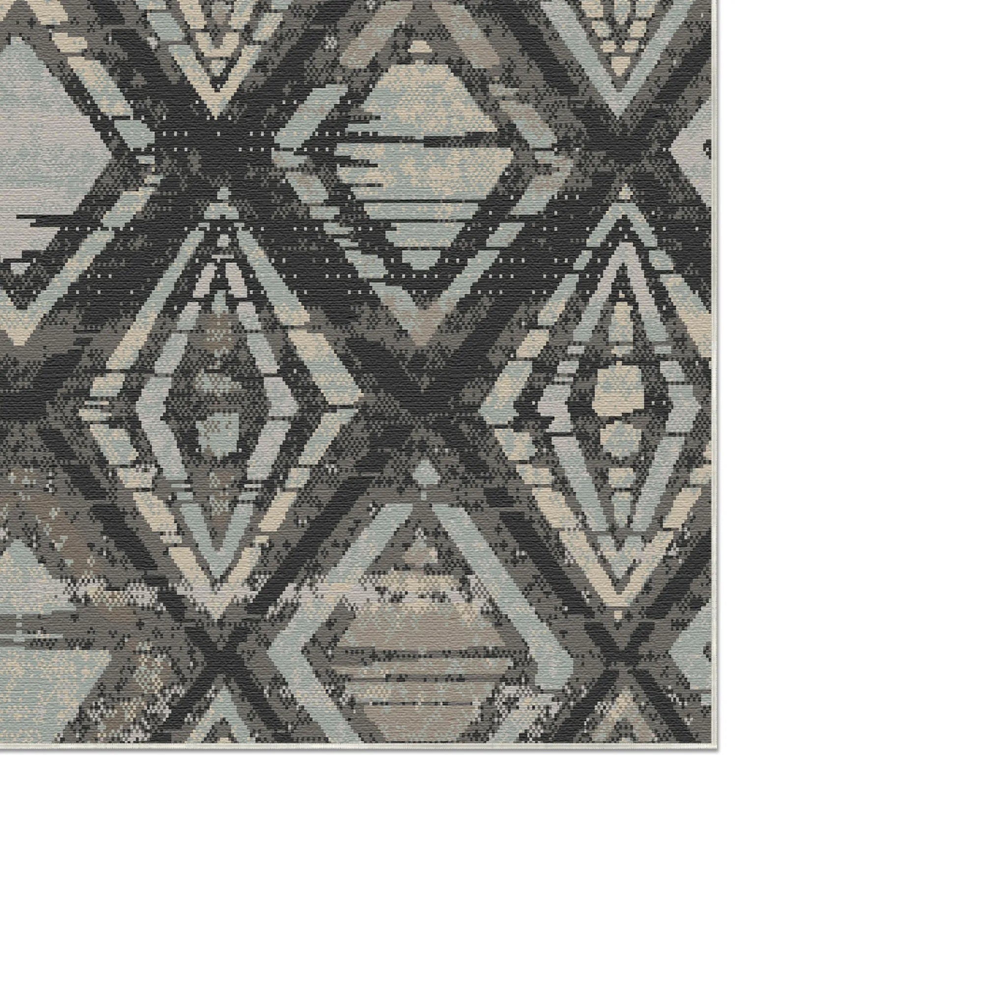 Badlands Charcoal Geometric Washable Rug