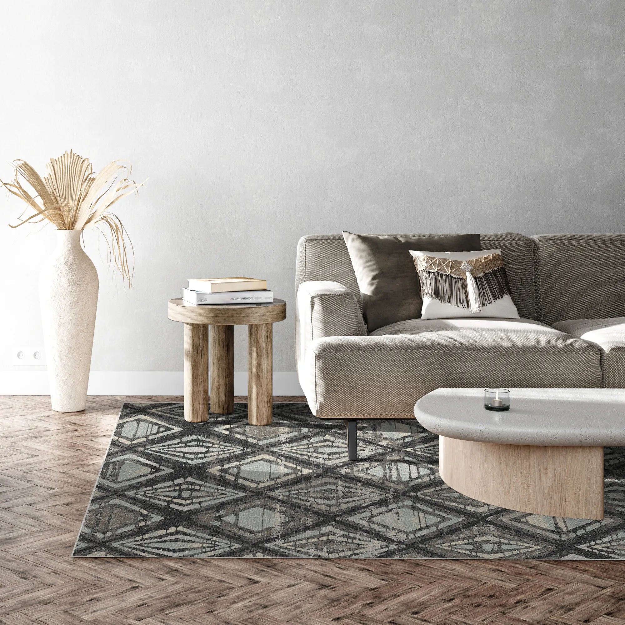 Badlands Charcoal Geometric Washable Rug