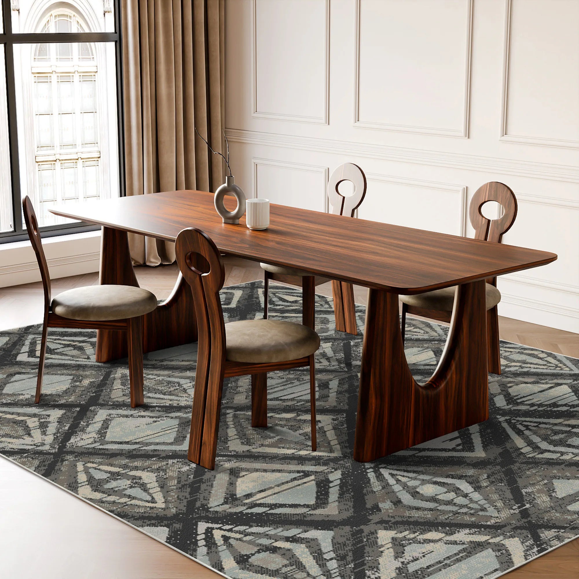 Badlands Charcoal Geometric Washable Rug