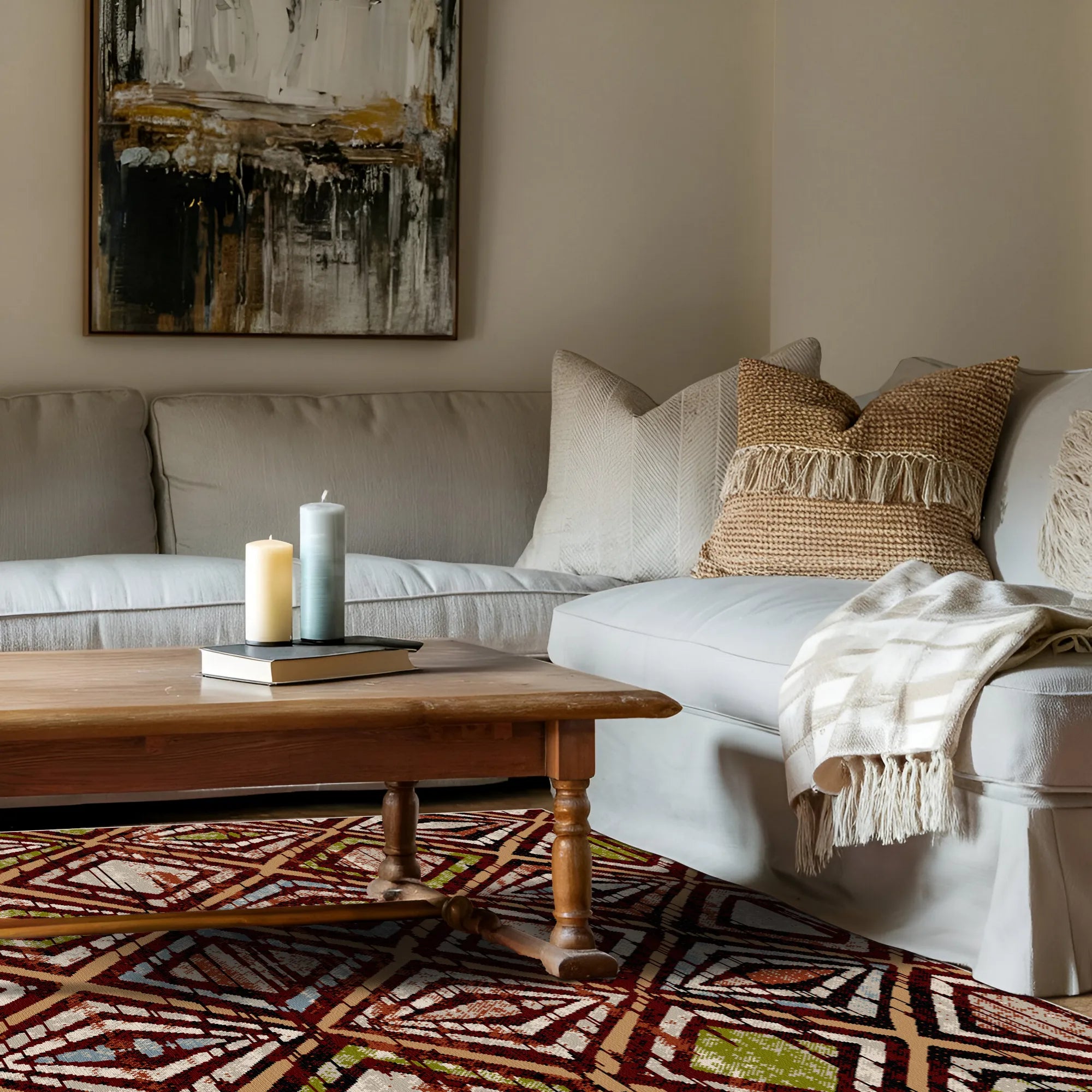 Zion Mahogany Geometric Washable Rug