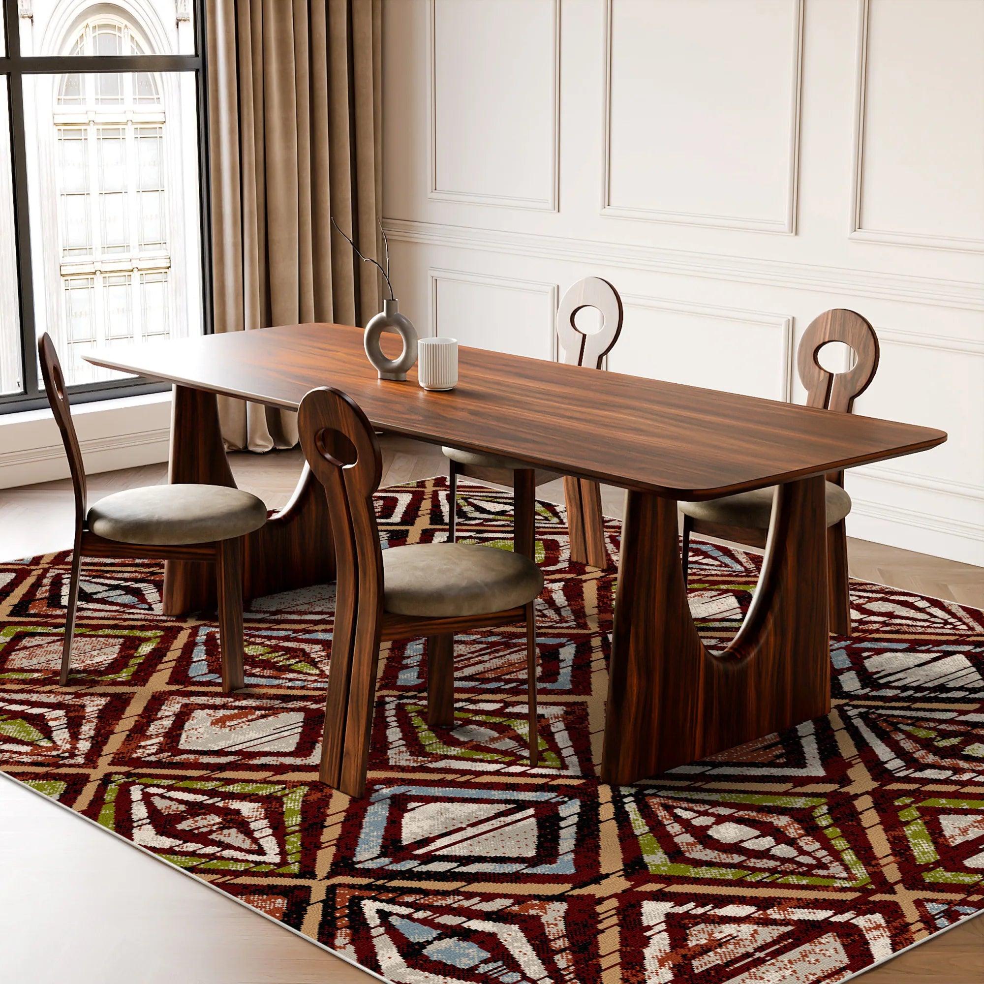 Zion Mahogany Geometric Washable Rug