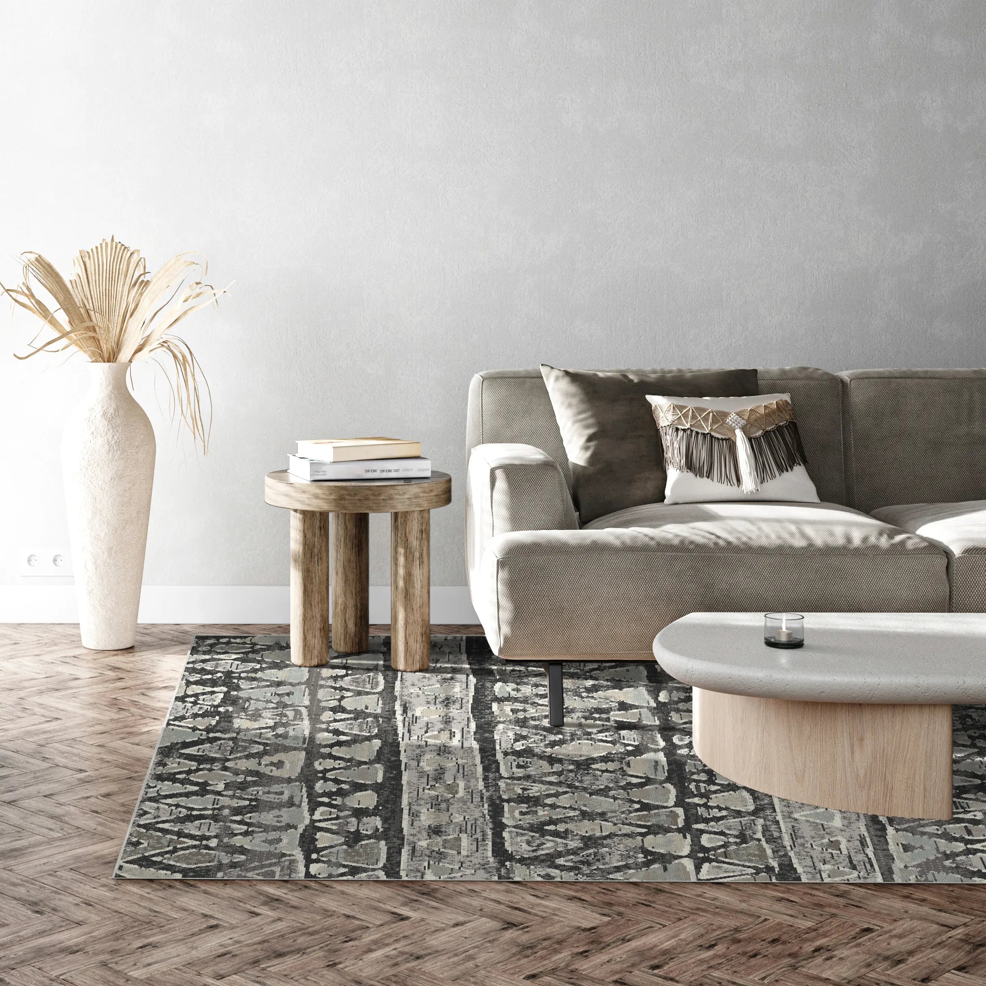Yukon Charcoal Tribal Washable Rug