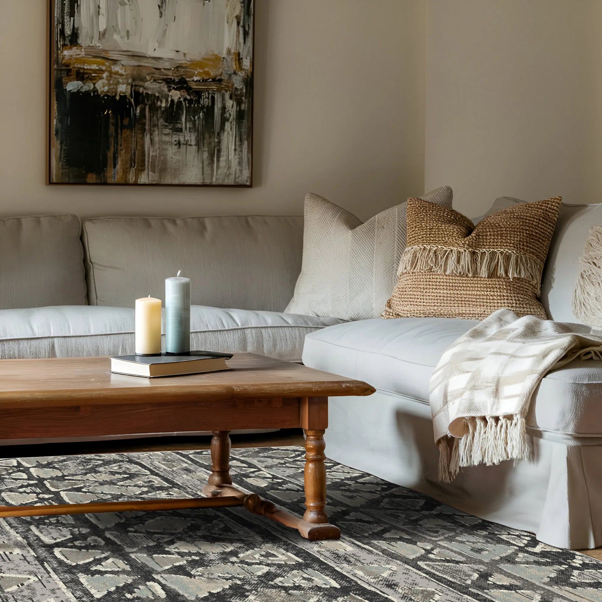 Yukon Charcoal Tribal Washable Rug