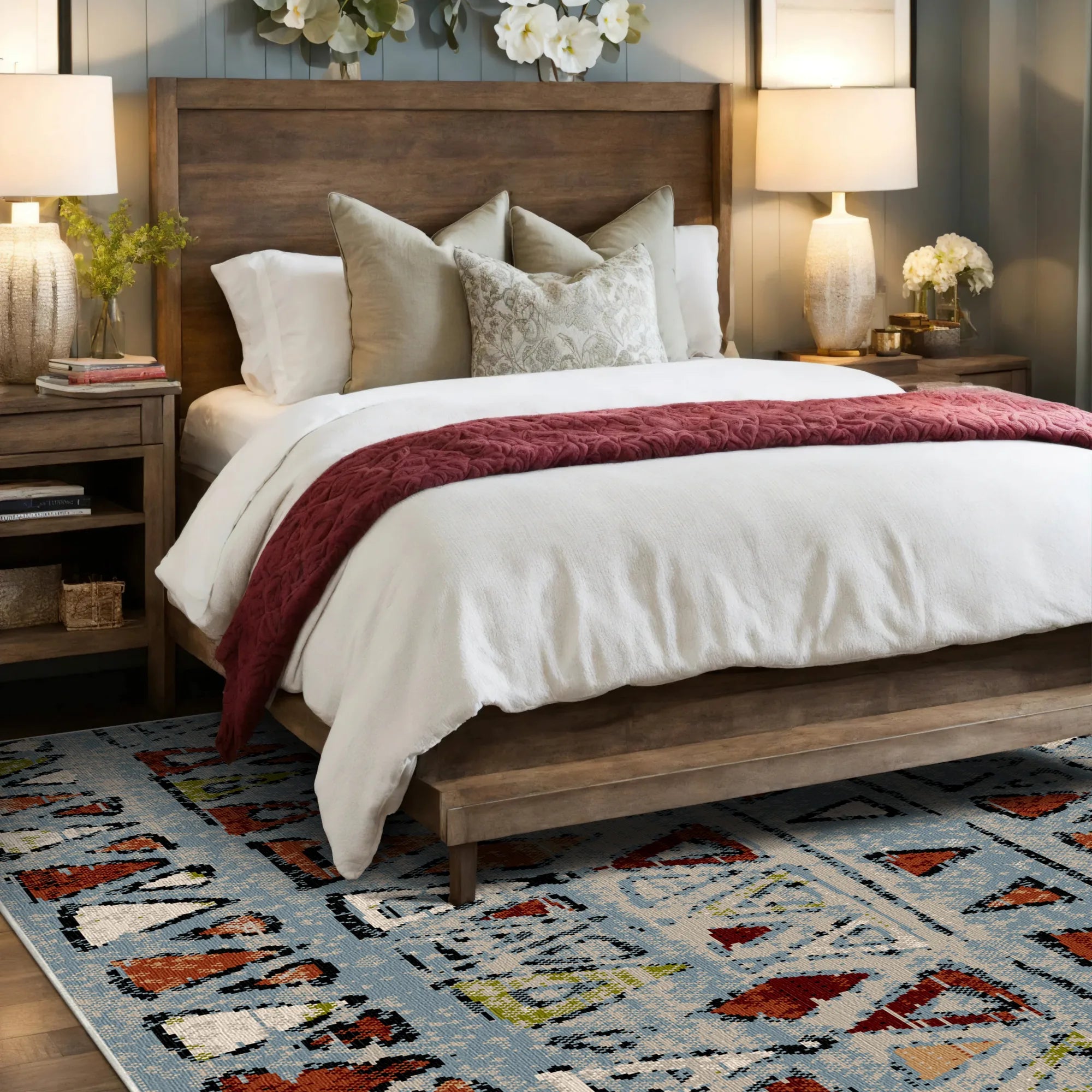Kodiak Blue Tribal Washable Rug
