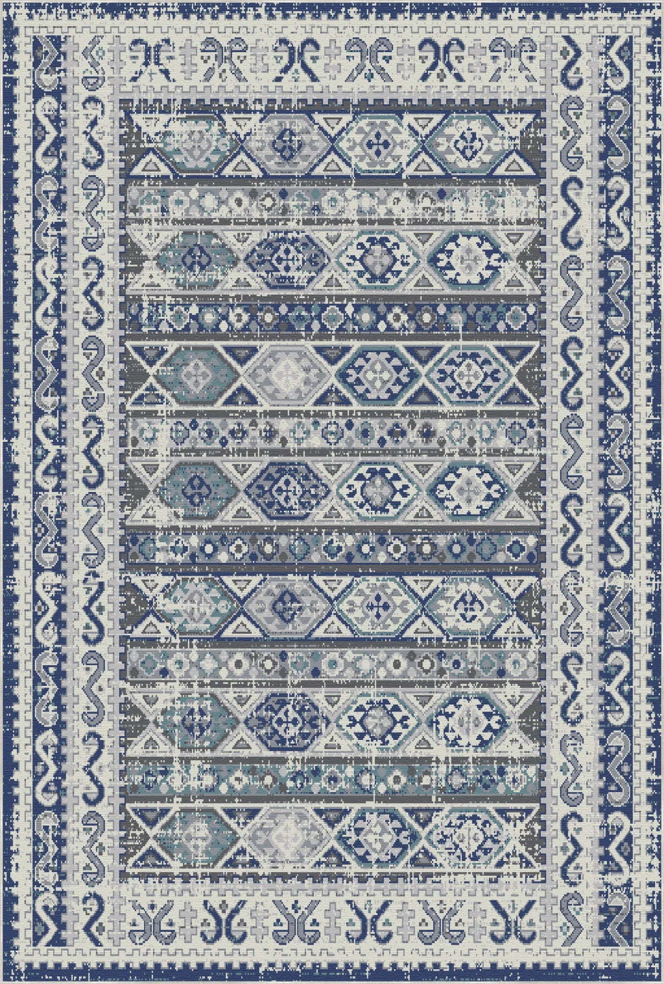 Baltic Blue Folklore Medallion Washable Rug