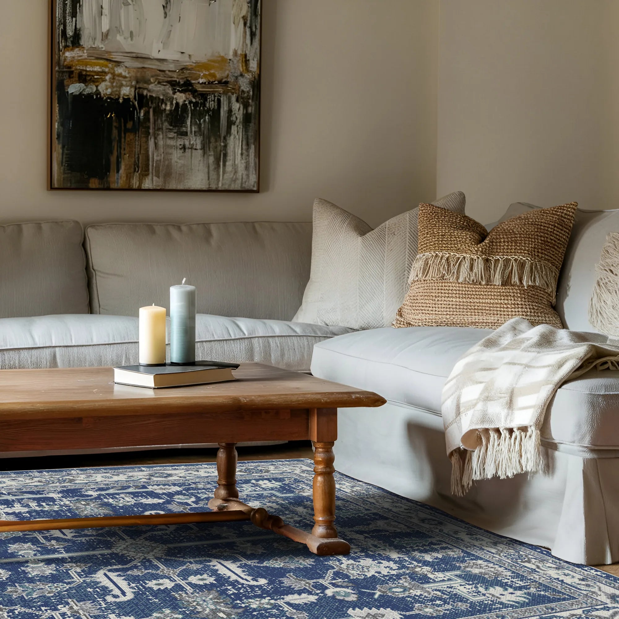 Porto Navy Traditional Washable Rug