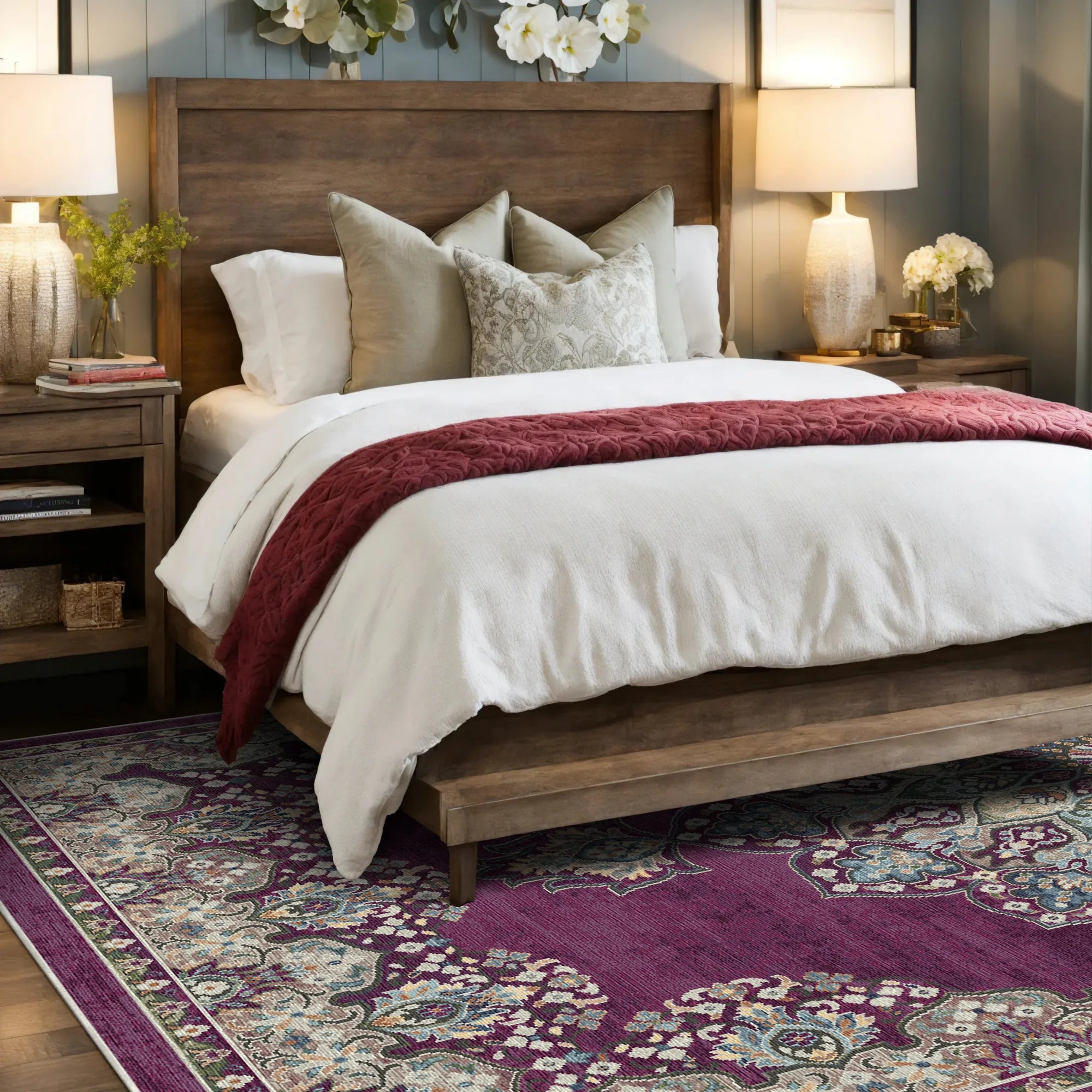 Granada Plum Traditional Washable Rug