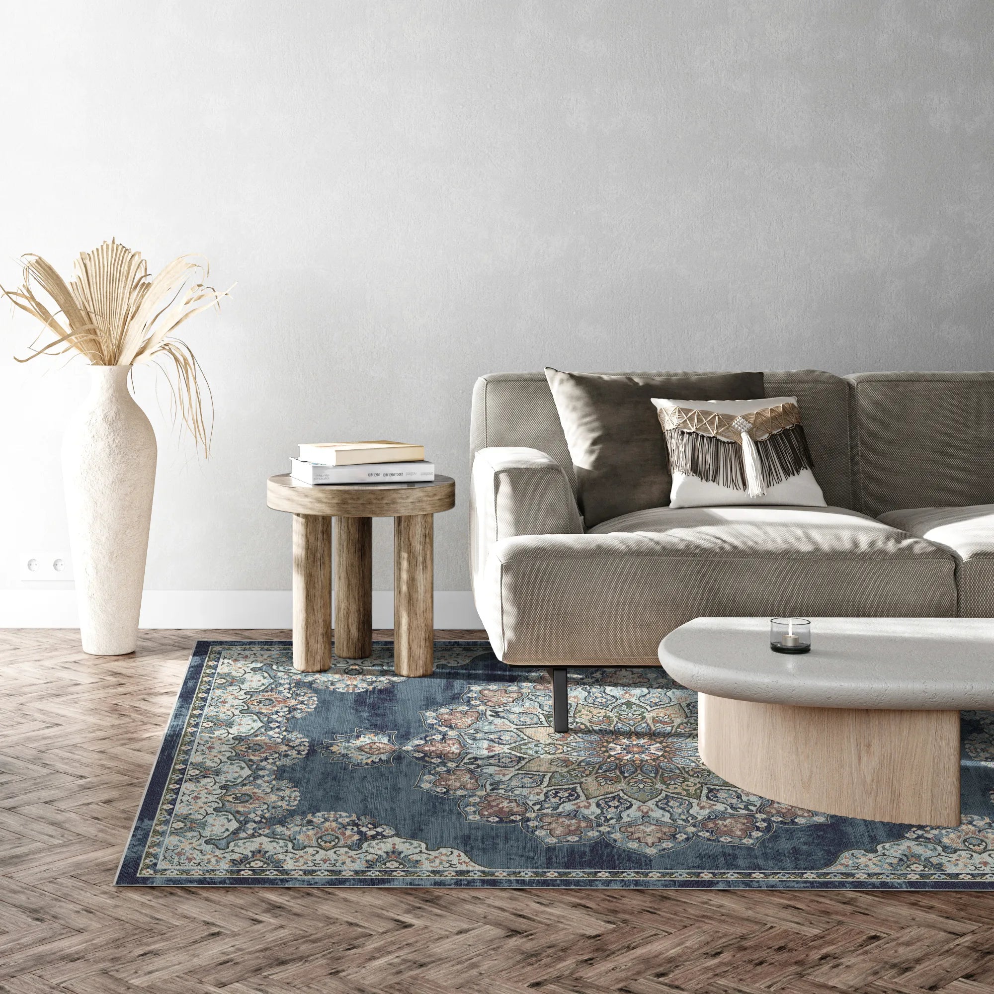 Seville Slate Traditional Washable Rug