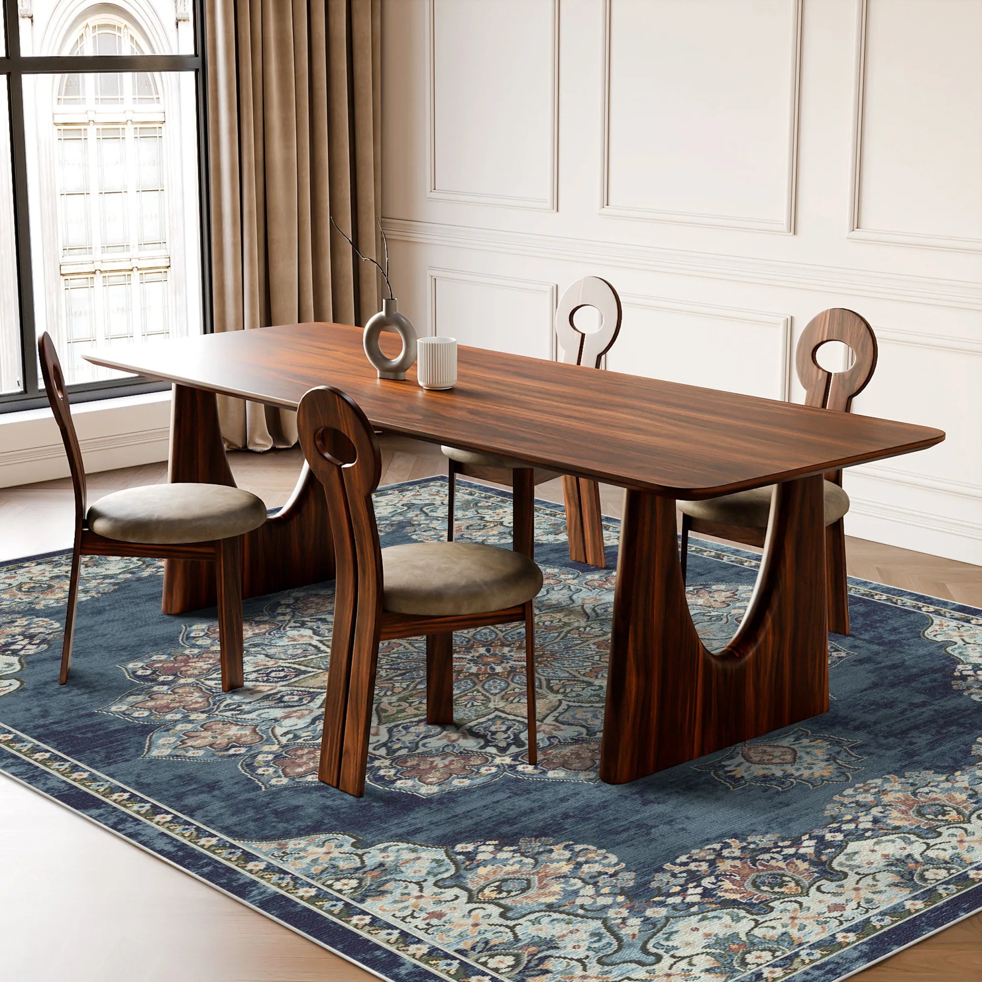 Seville Slate Traditional Washable Rug