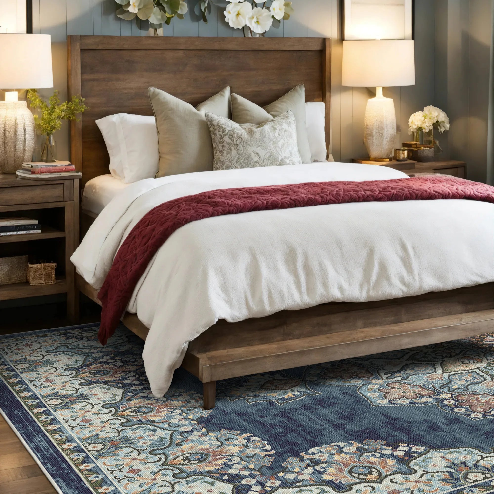 Seville Slate Traditional Washable Rug