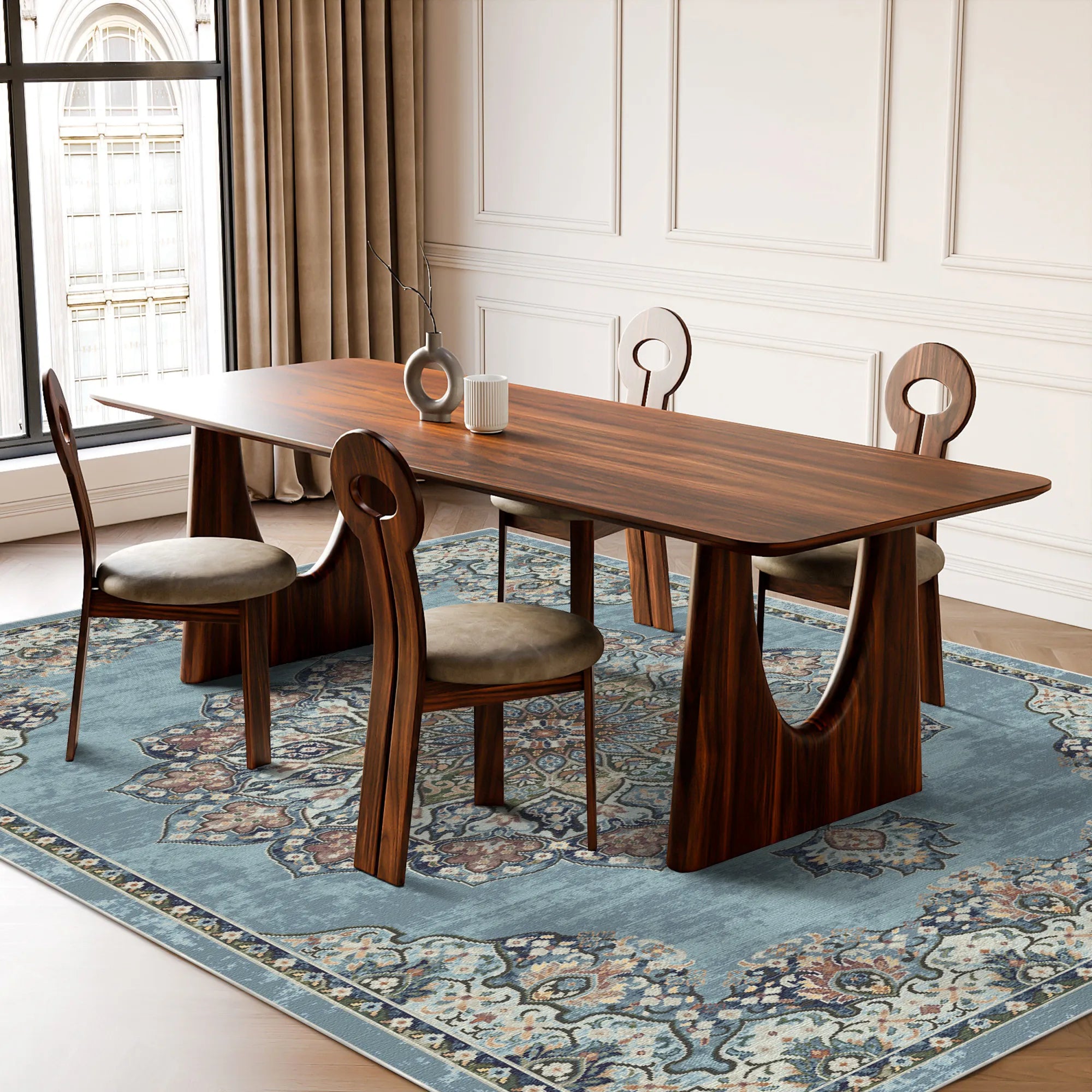 Valencia Sky Traditional Washable Rug