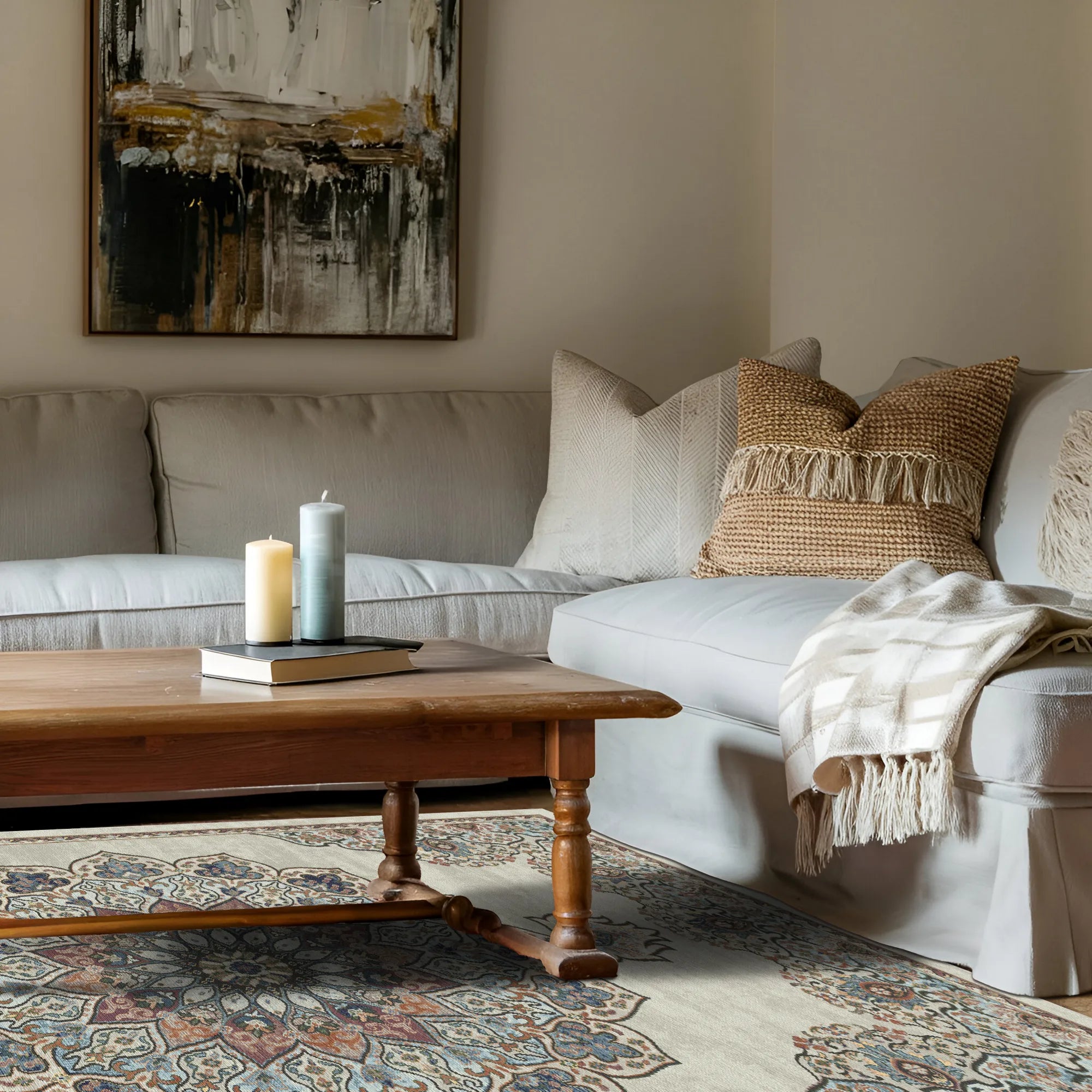 Salamanca Beige Traditional Washable Rug
