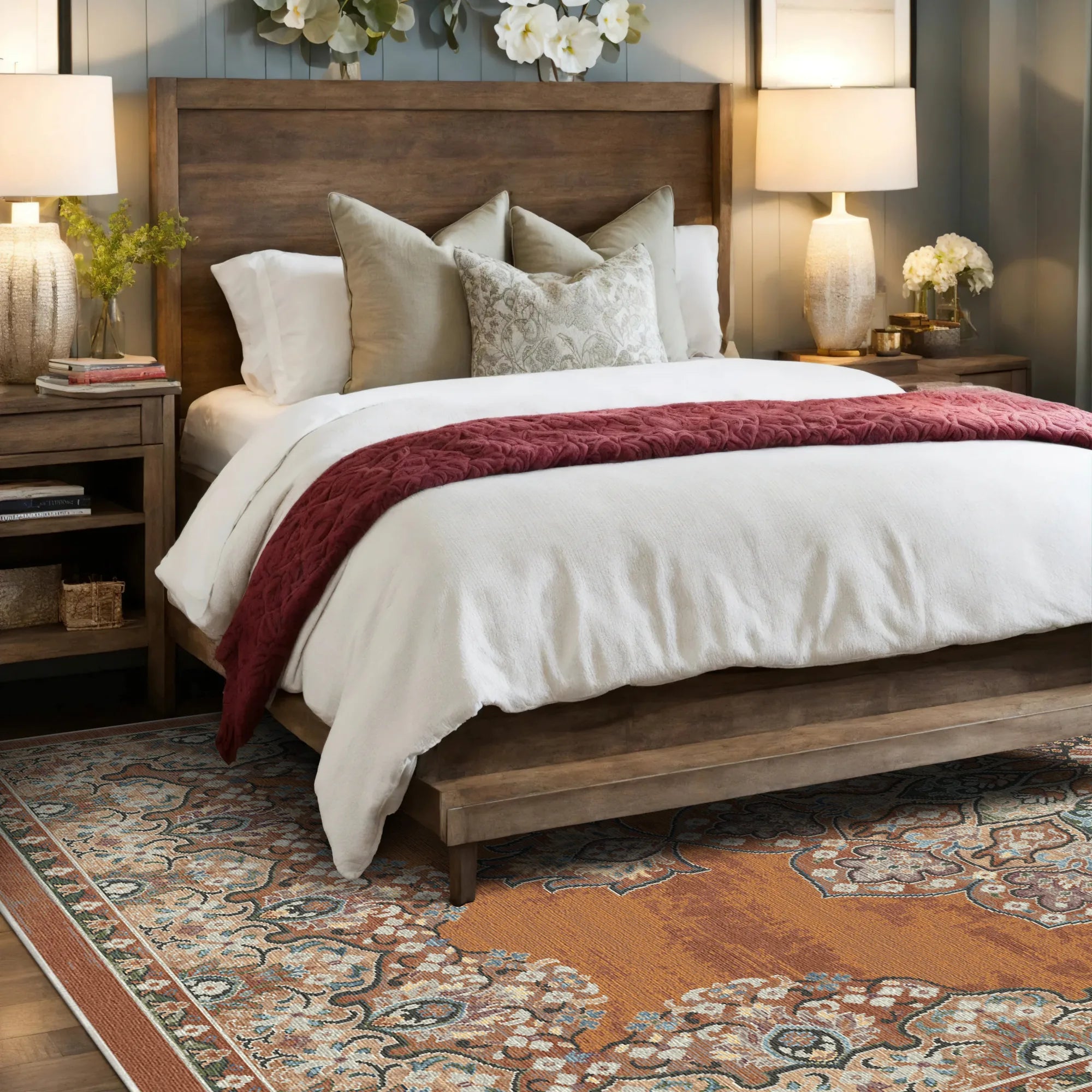 Siena Terracotta Traditional Washable Rug