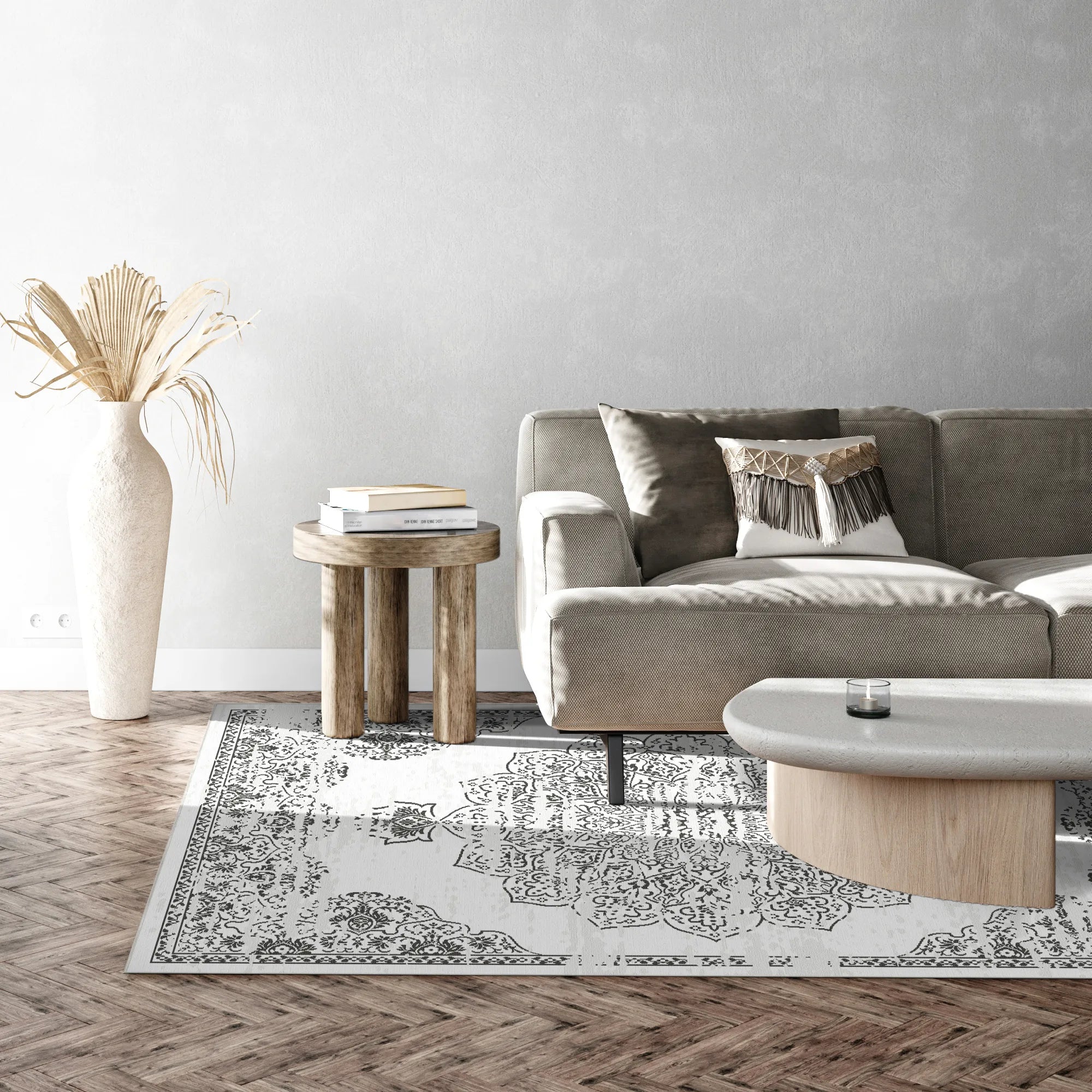 Ronda White Traditional Washable Rug