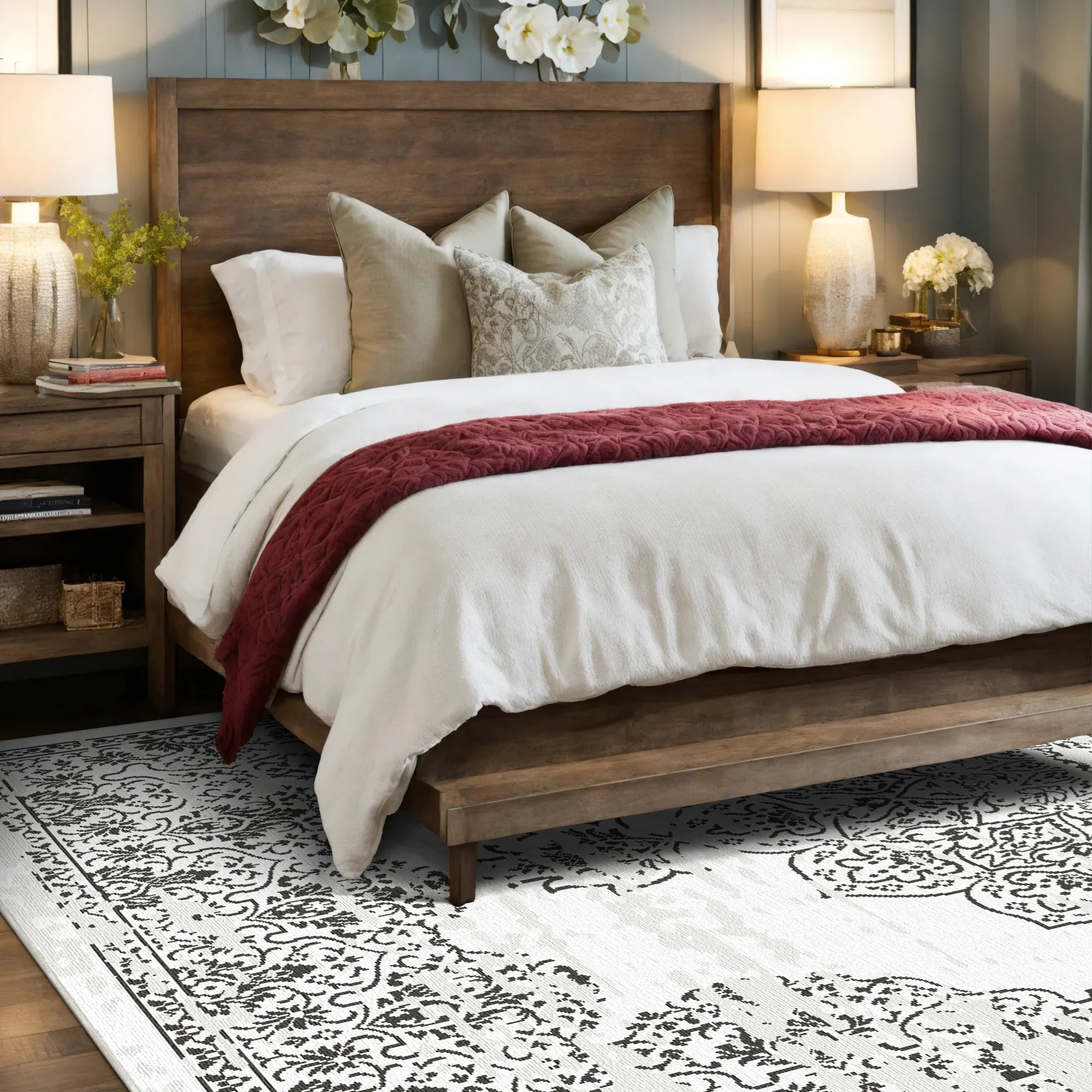 Ronda White Traditional Washable Rug