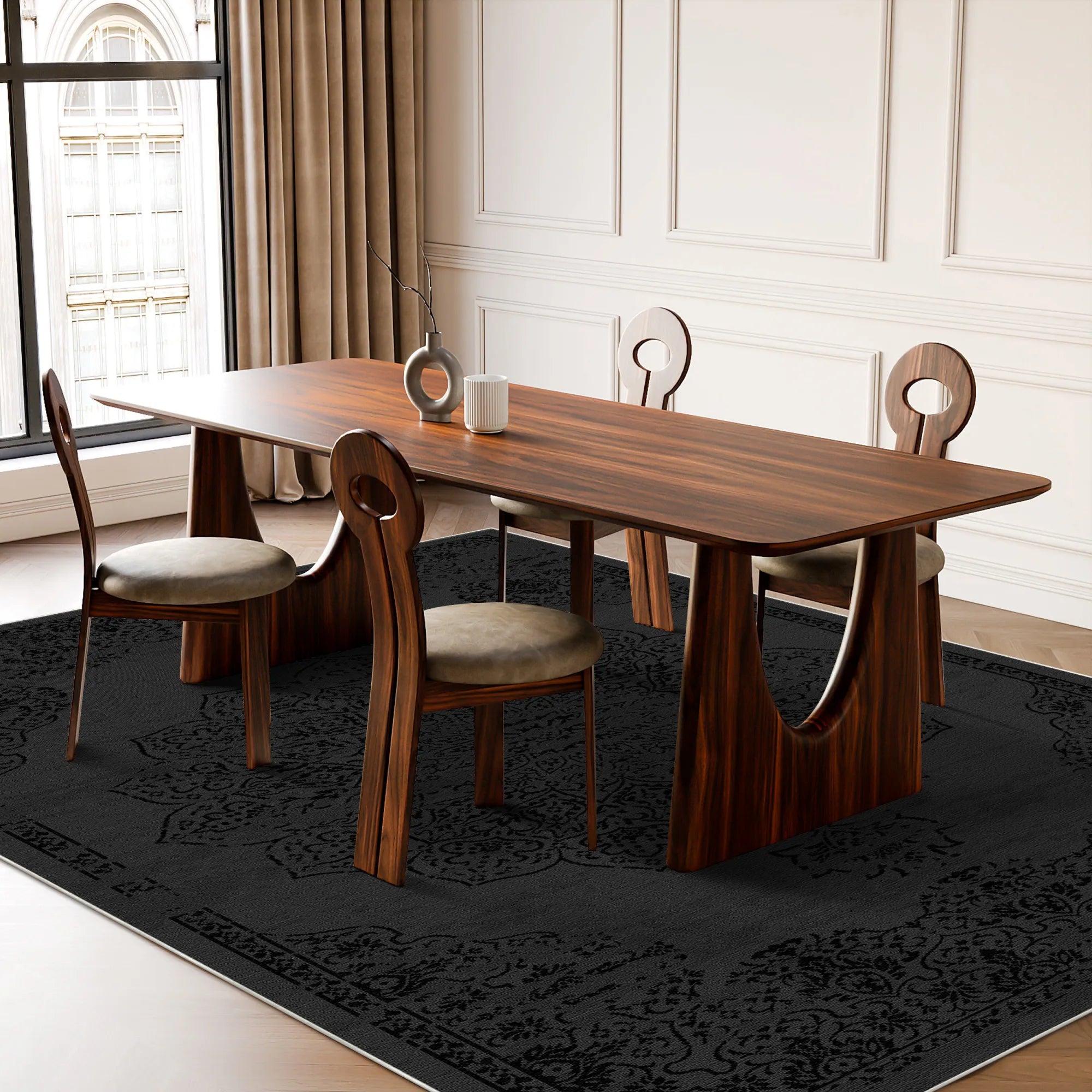 Toledo Black Traditional Washable Rug