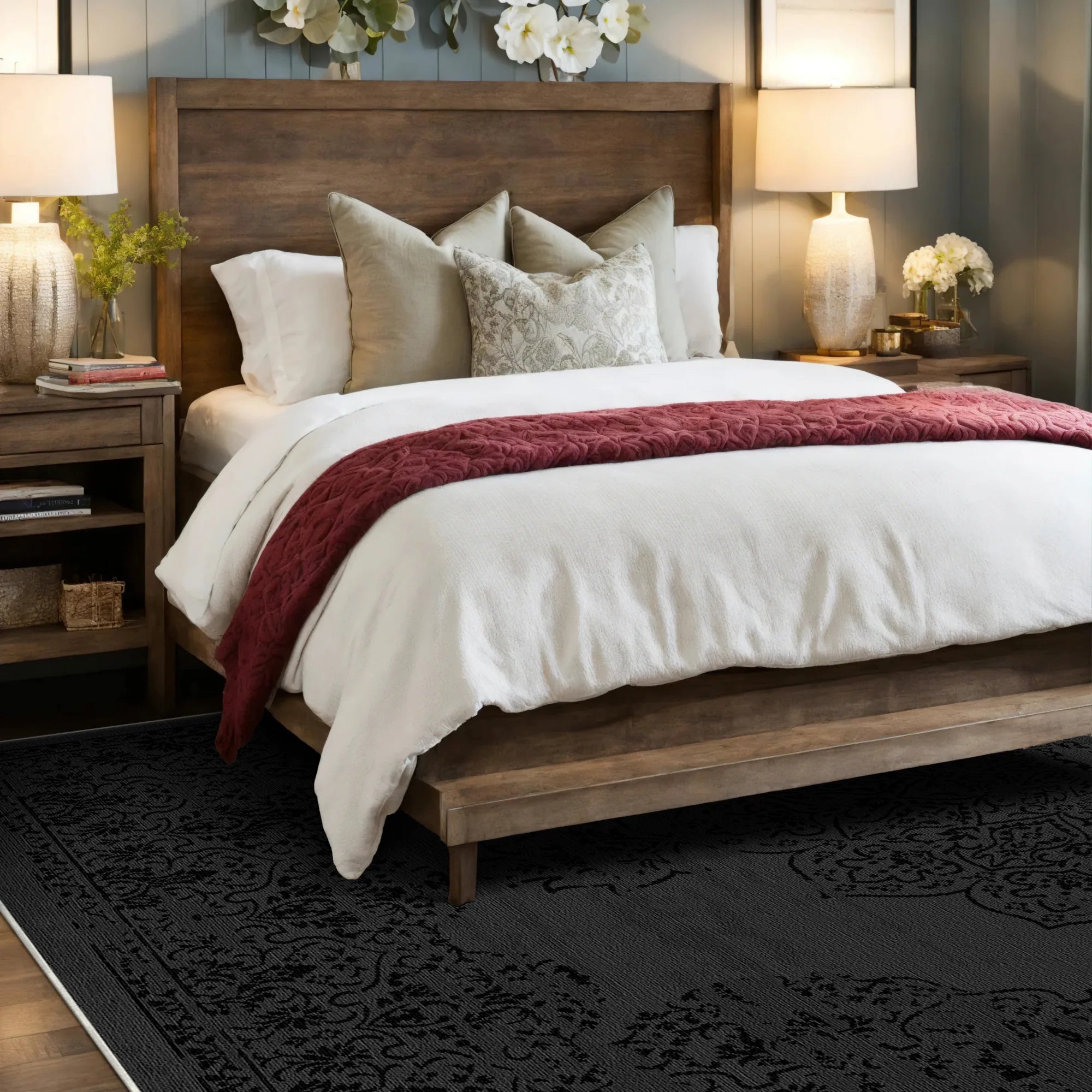 Toledo Black Traditional Washable Rug