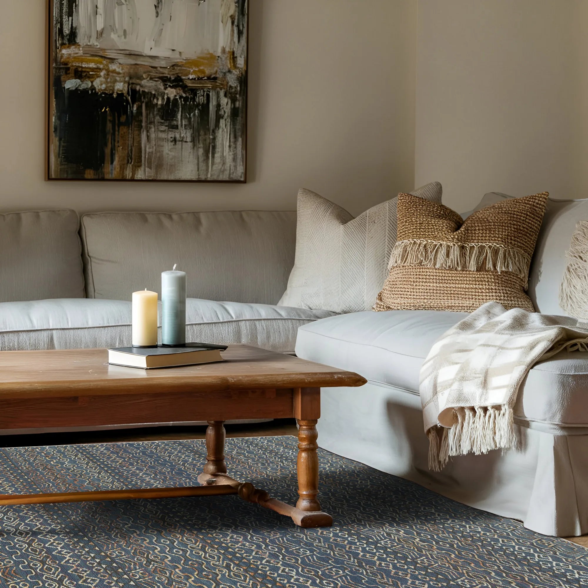 Amalfi Blue Abstract Washable Rug