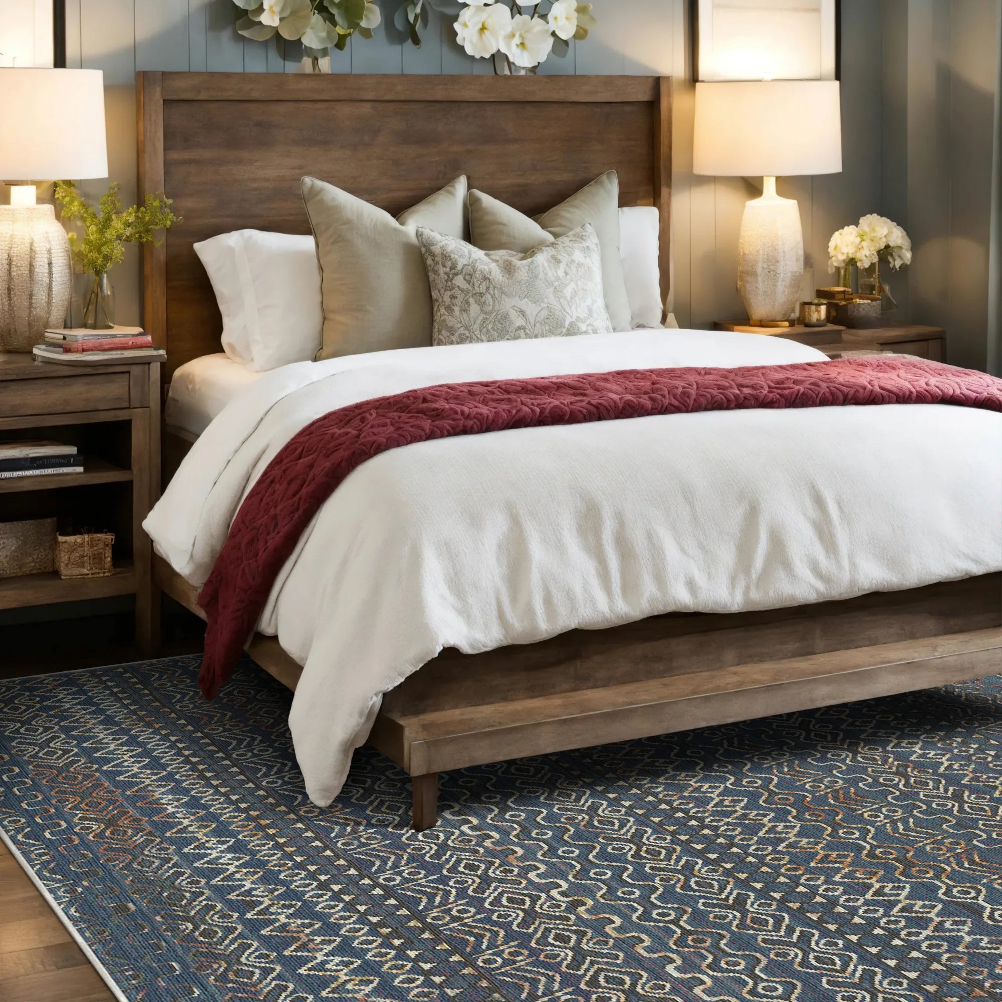 Amalfi Blue Abstract Washable Rug