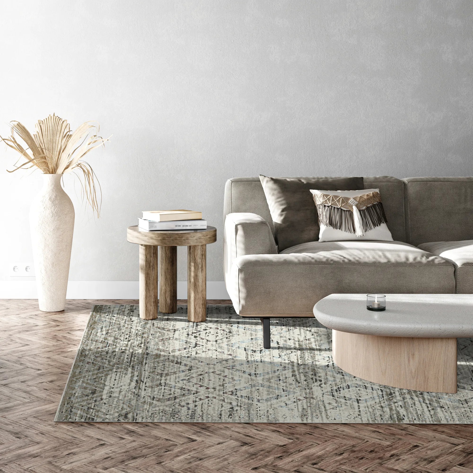Positano Sand Distressed Diamond Rug
