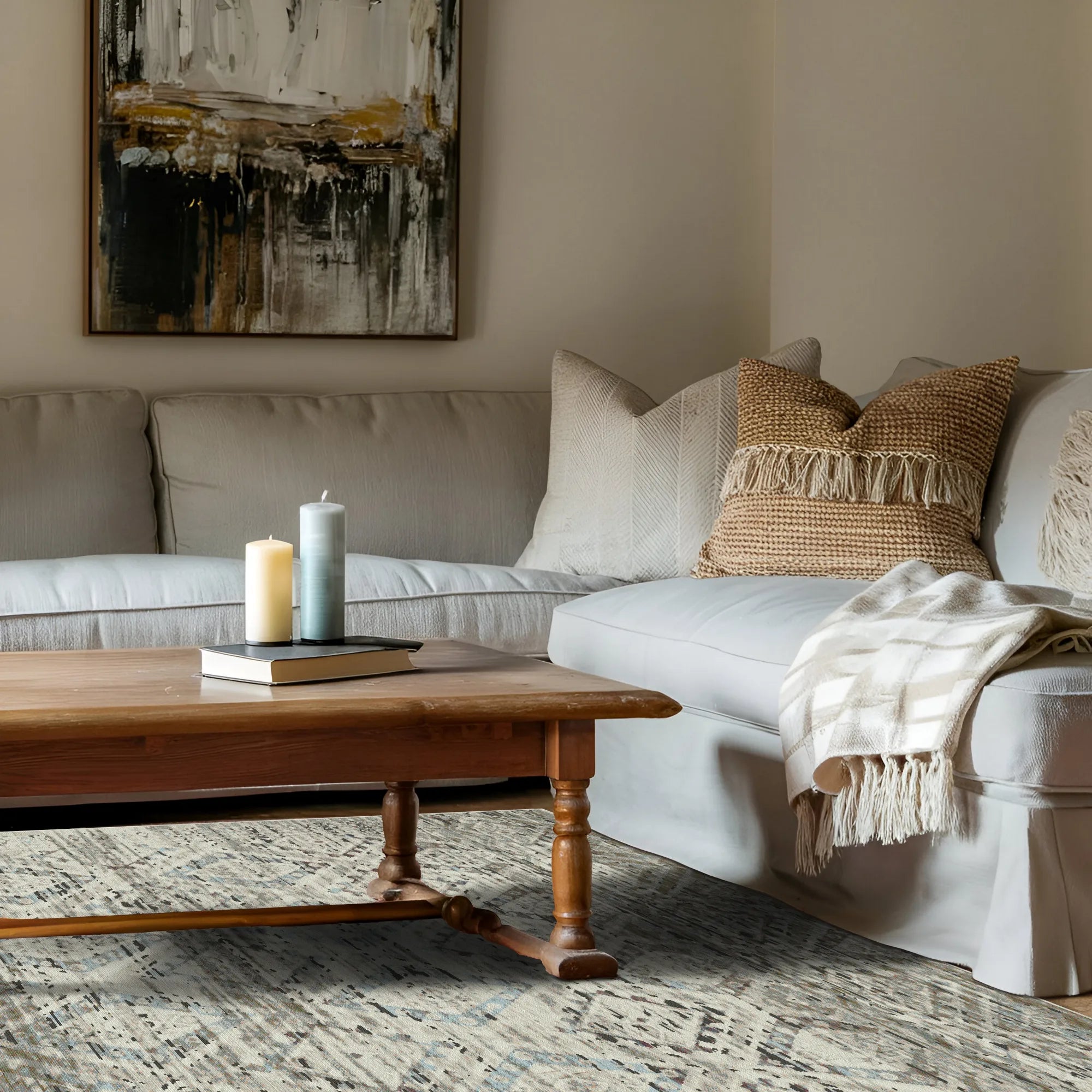 Positano Sand Distressed Diamond Rug