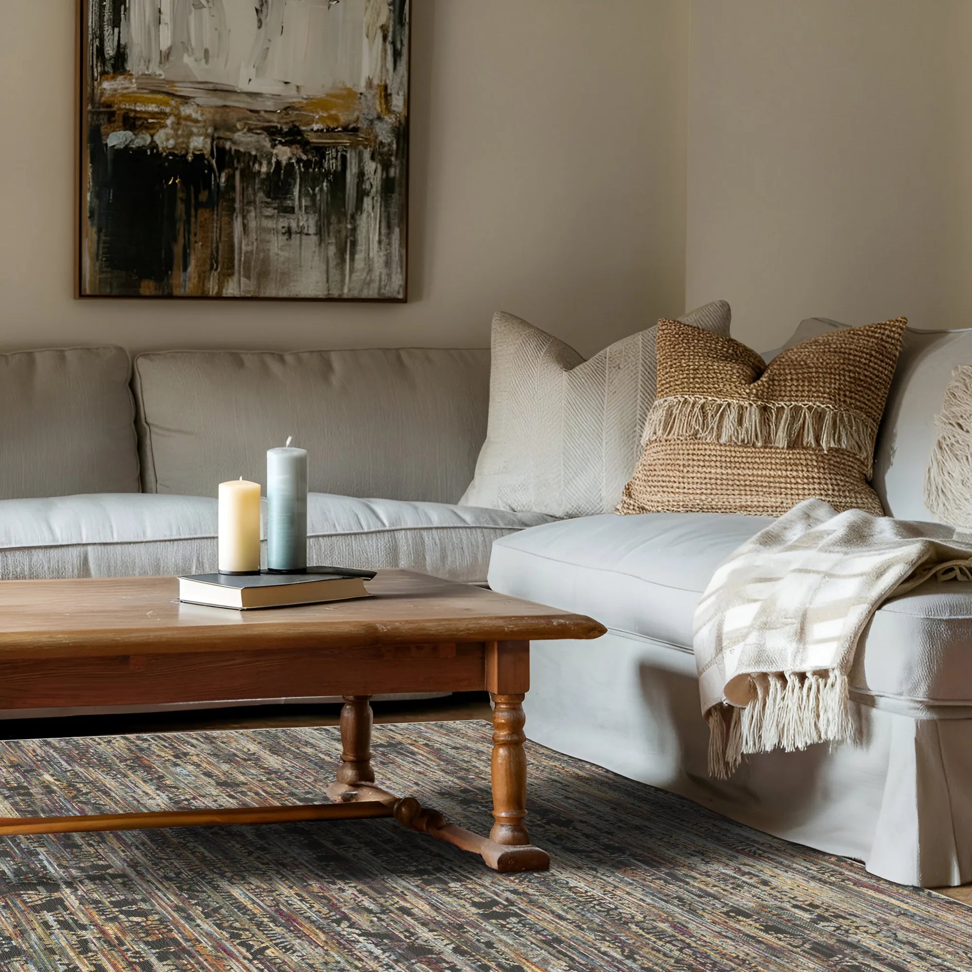 Munich Amber Industrial Abstract Washable Rug