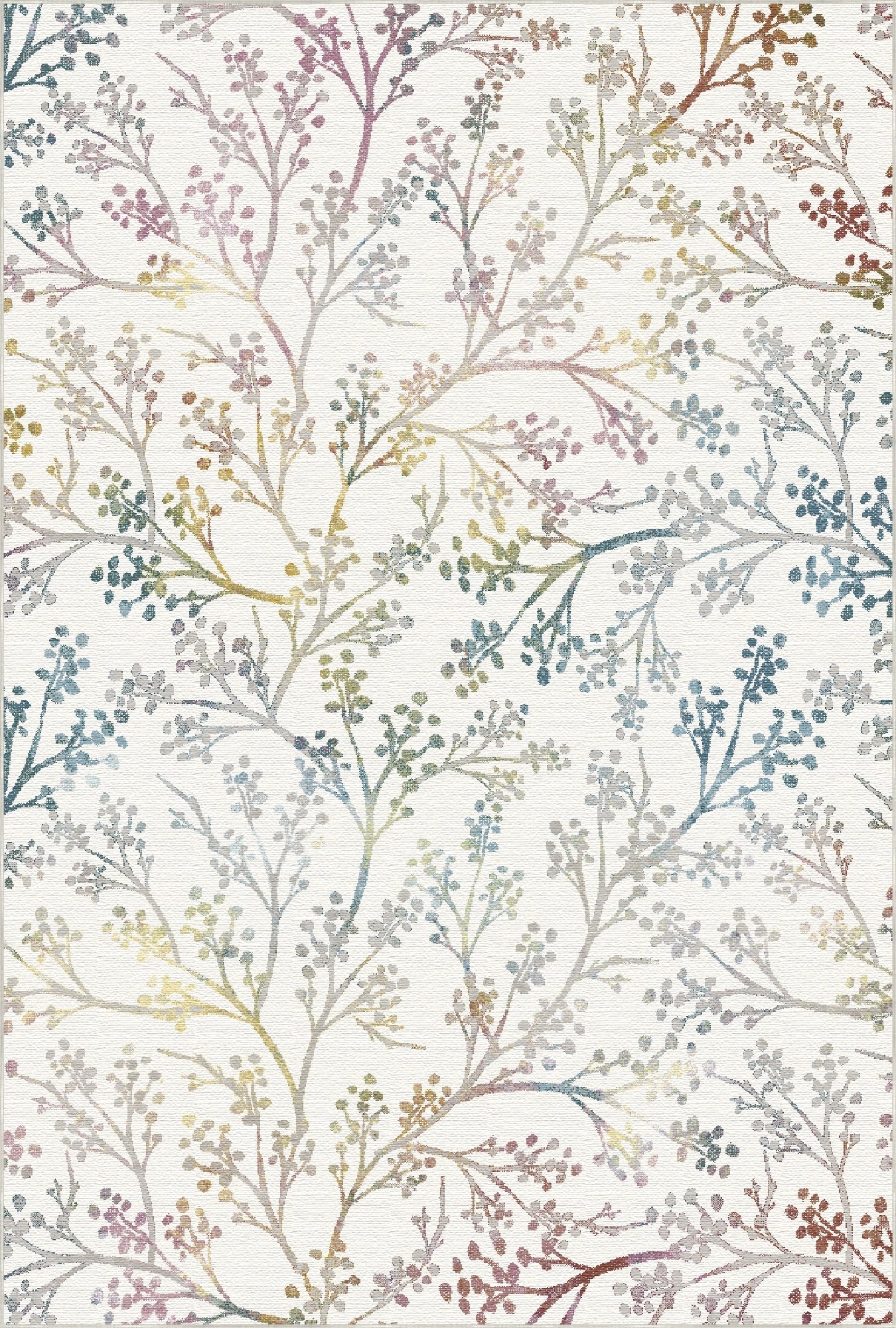 White Pastel Botanical Sprig Rug