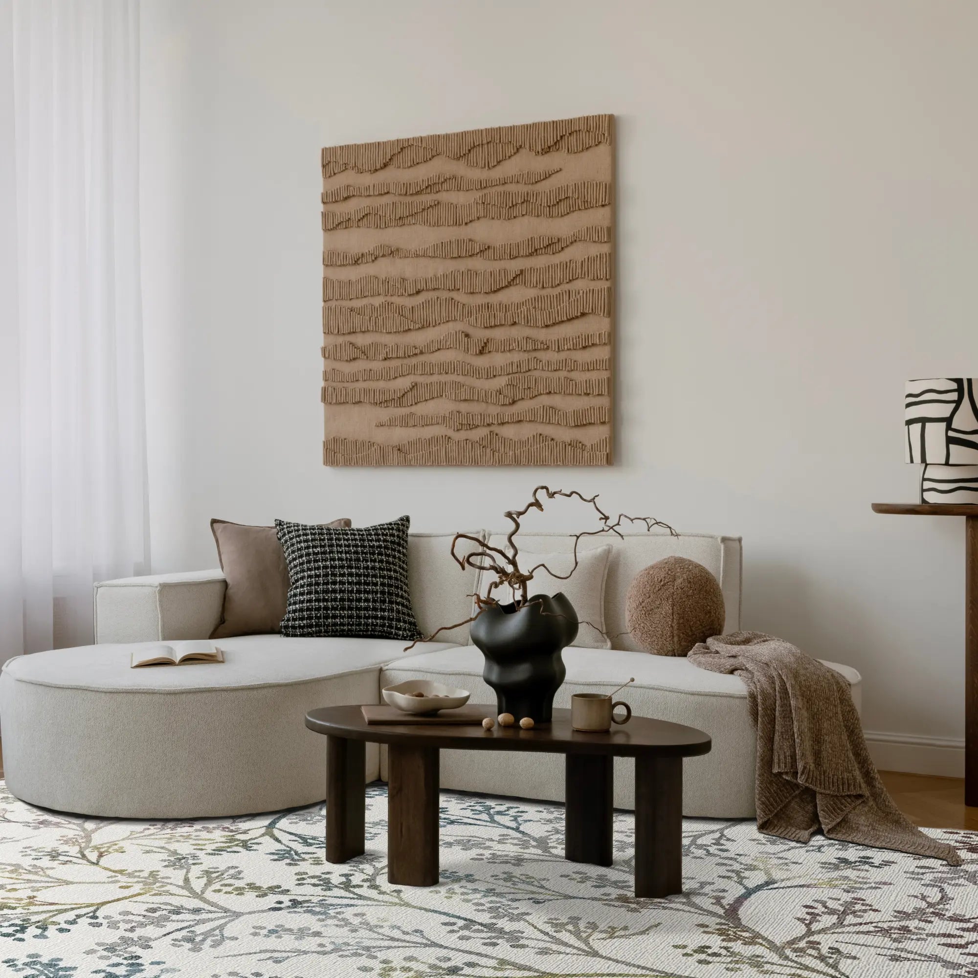 White Pastel Botanical Sprig Rug