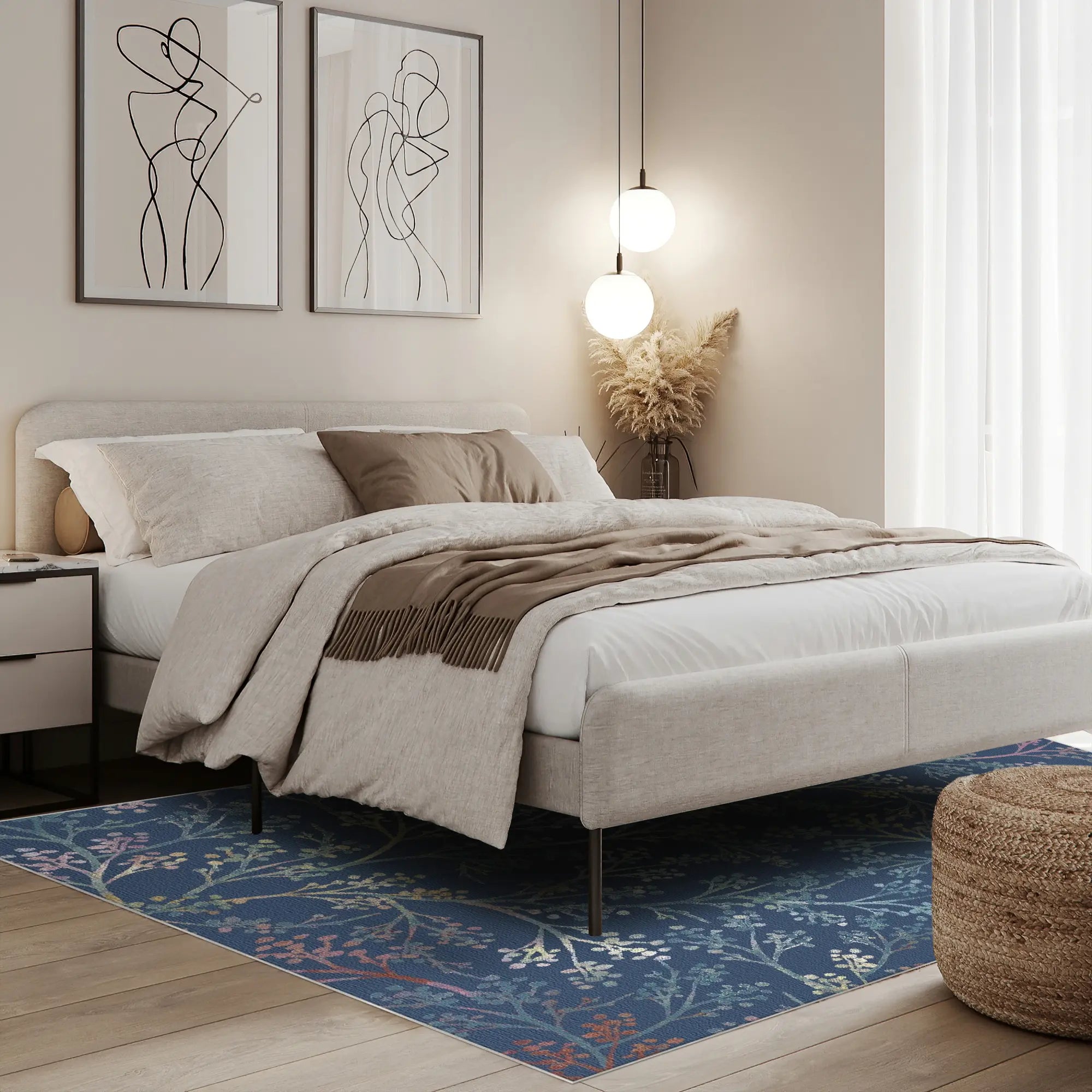 Deep Blue Botanical Sprig Rug