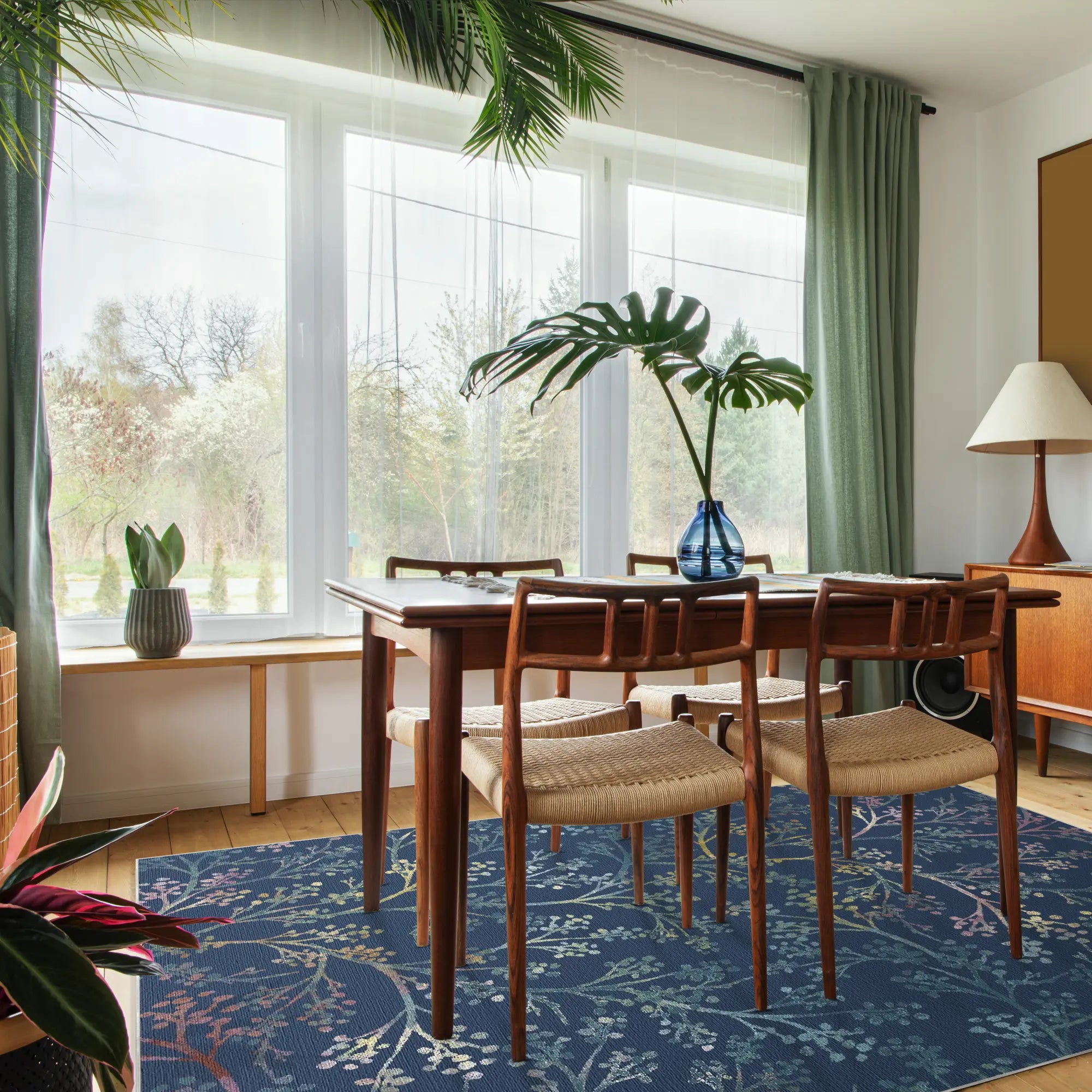 Deep Blue Botanical Sprig Rug