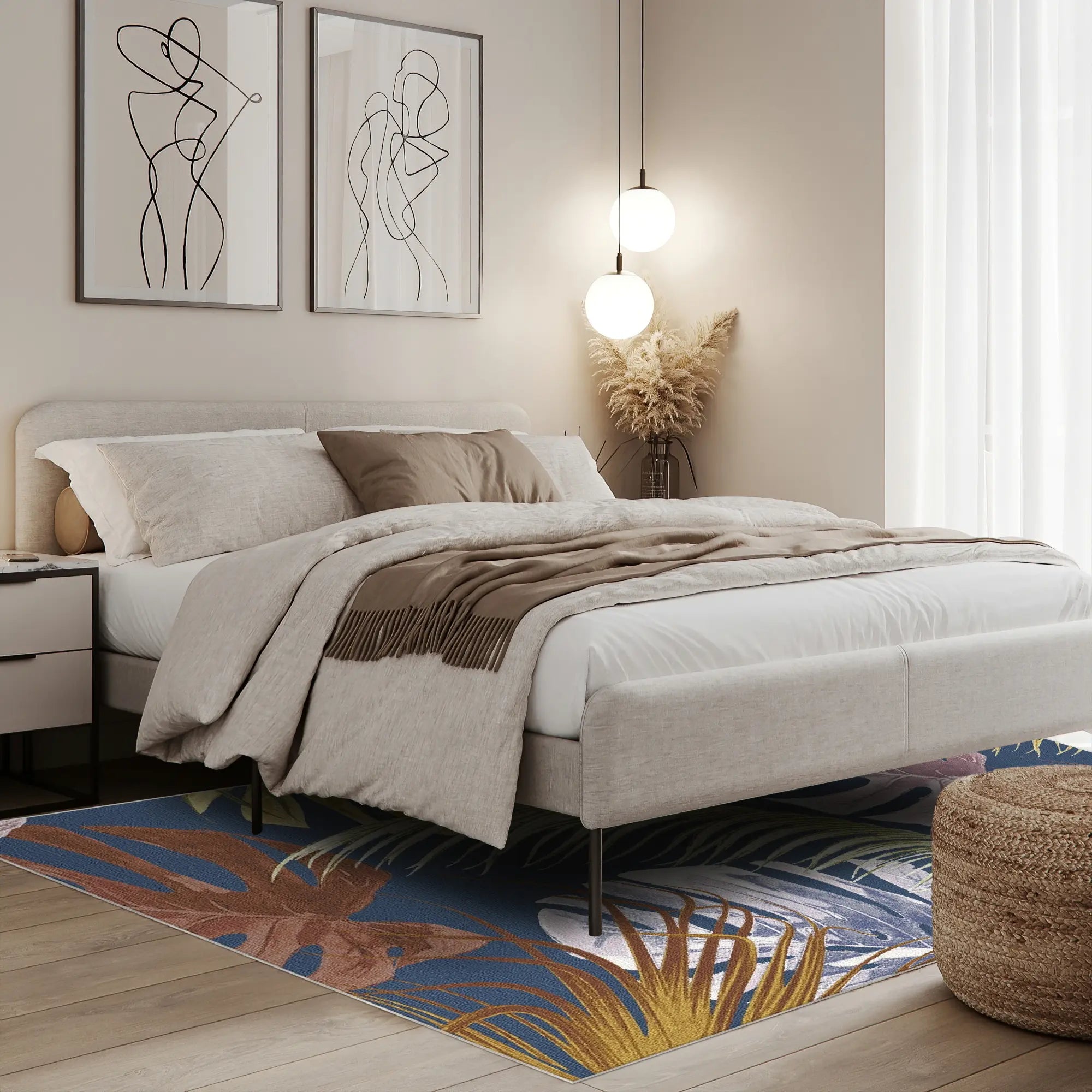 Navy Blue Exotic Tropical Rug
