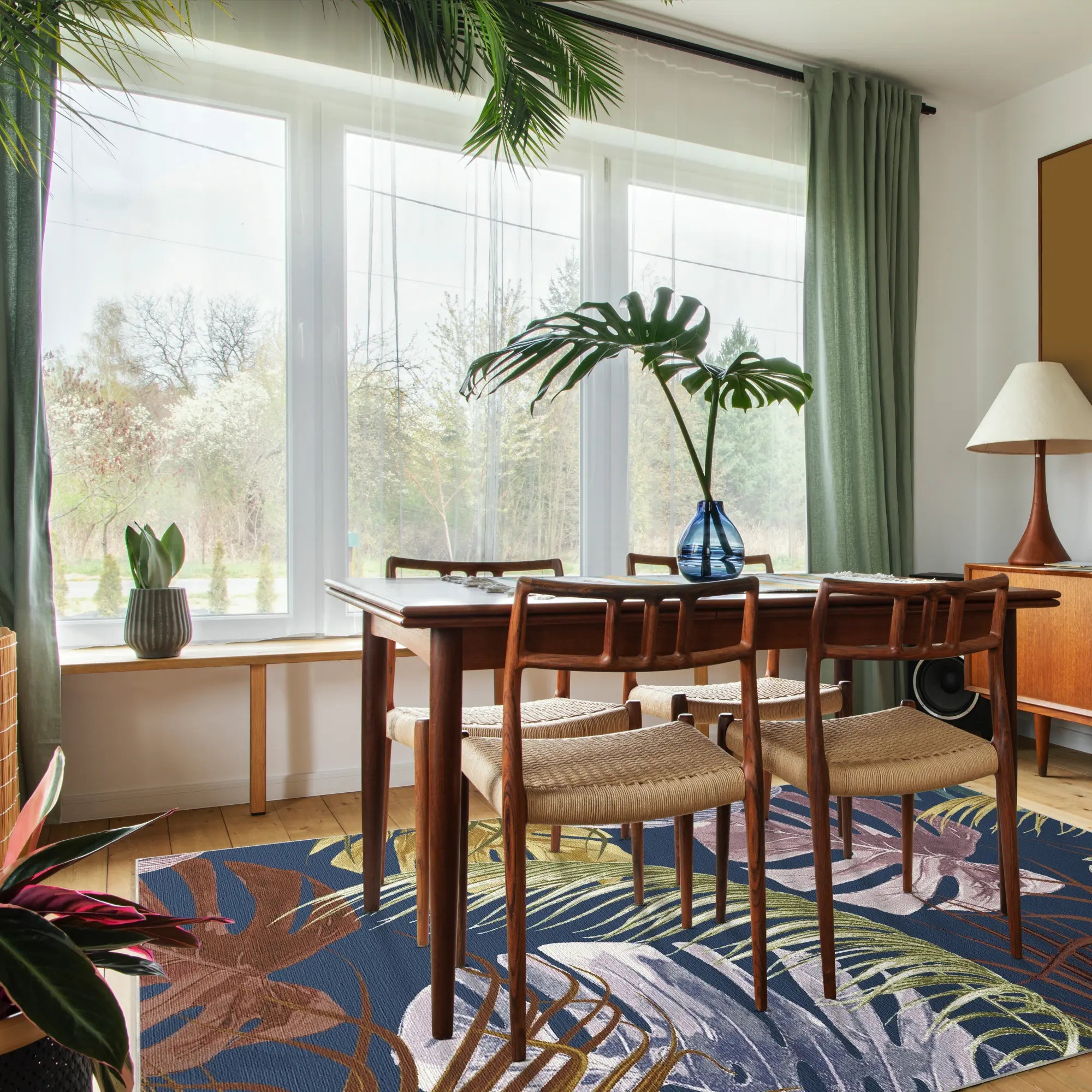 Navy Blue Exotic Tropical Rug