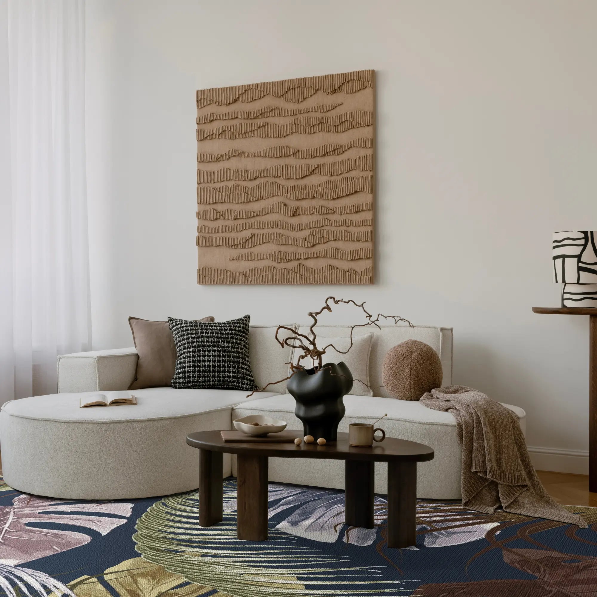 Navy Blue Exotic Tropical Rug