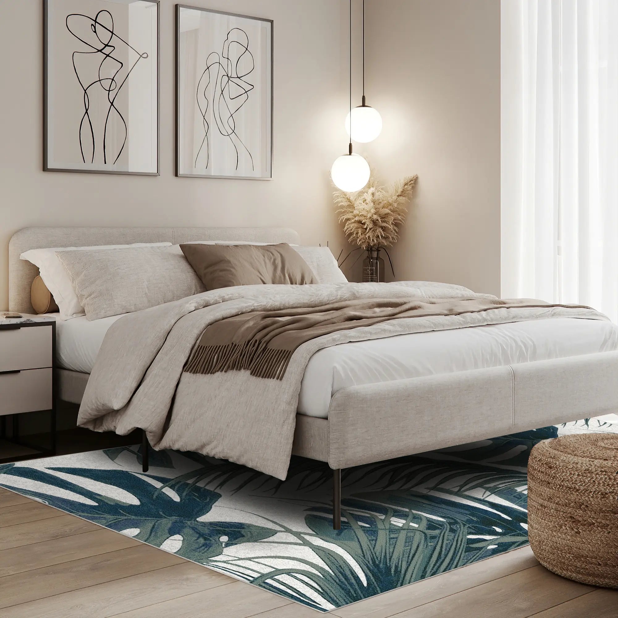 Green Exotic Tropical Leaf Rug
