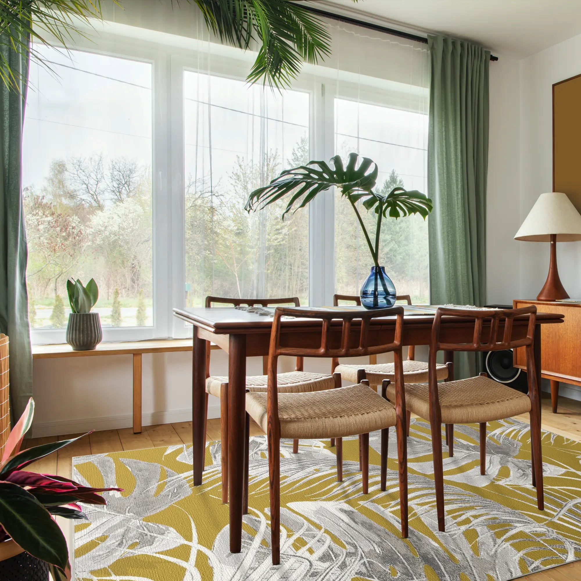 Mustard Yellow Exotic Tropical Rug