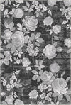 Vintage Black Rose Botanical Rug Gray
