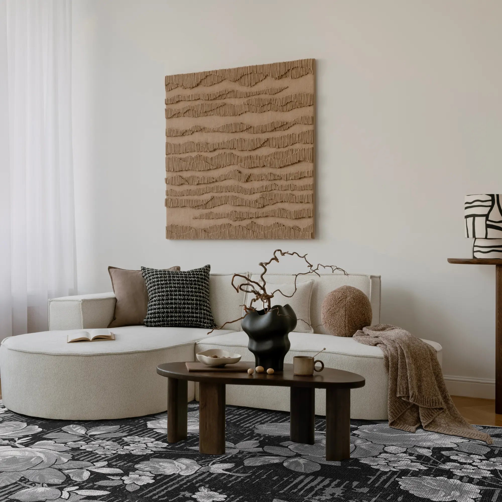 Vintage Black Rose Botanical Rug