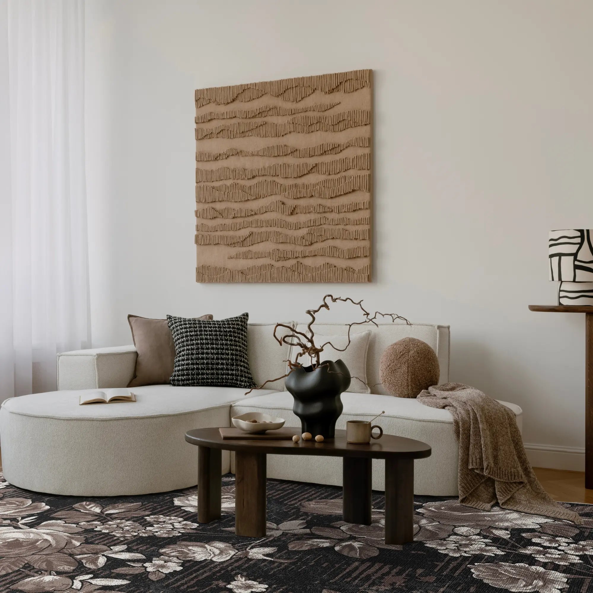 Vintage Brown Rose Botanical Rug