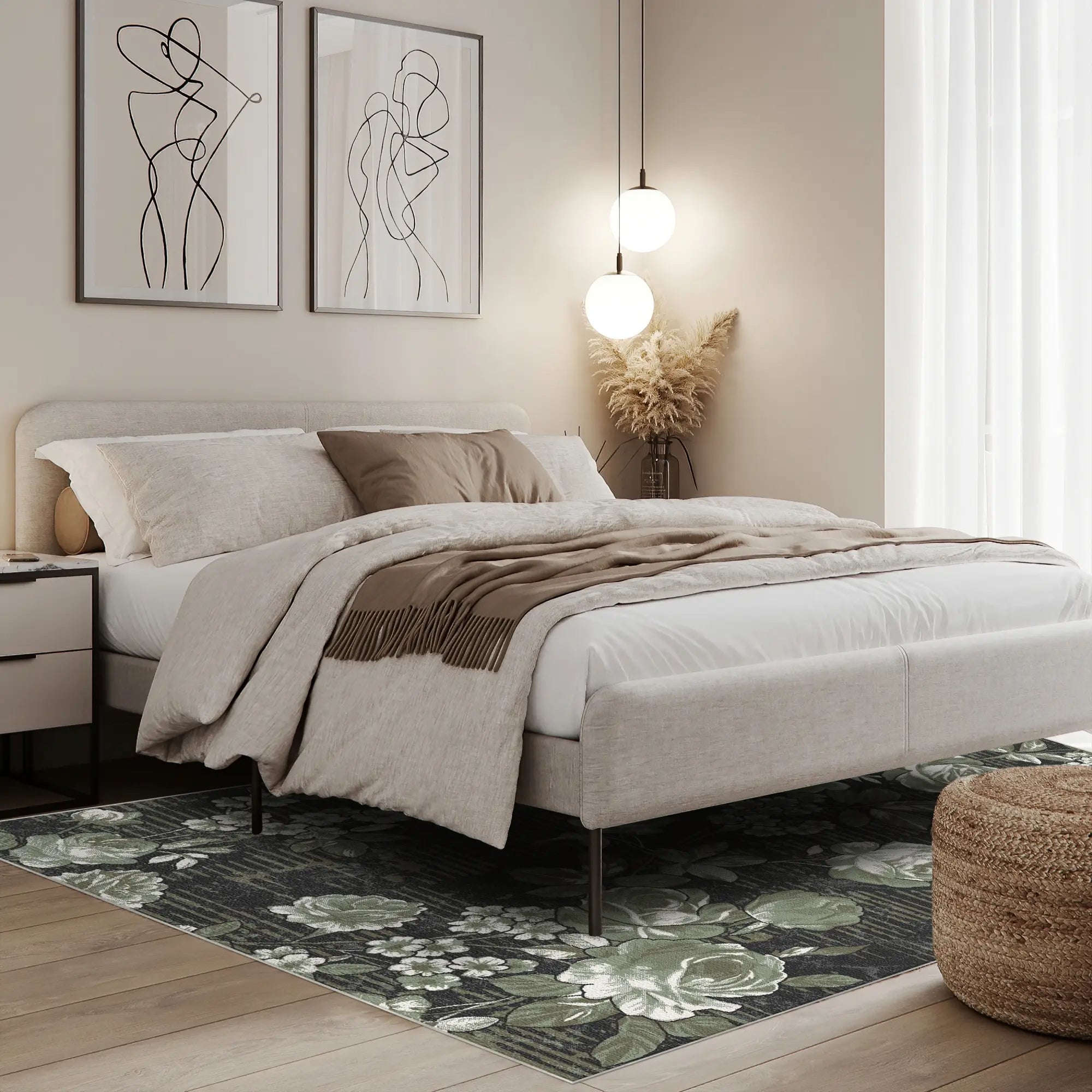 Vintage Sage Green Rose Rug
