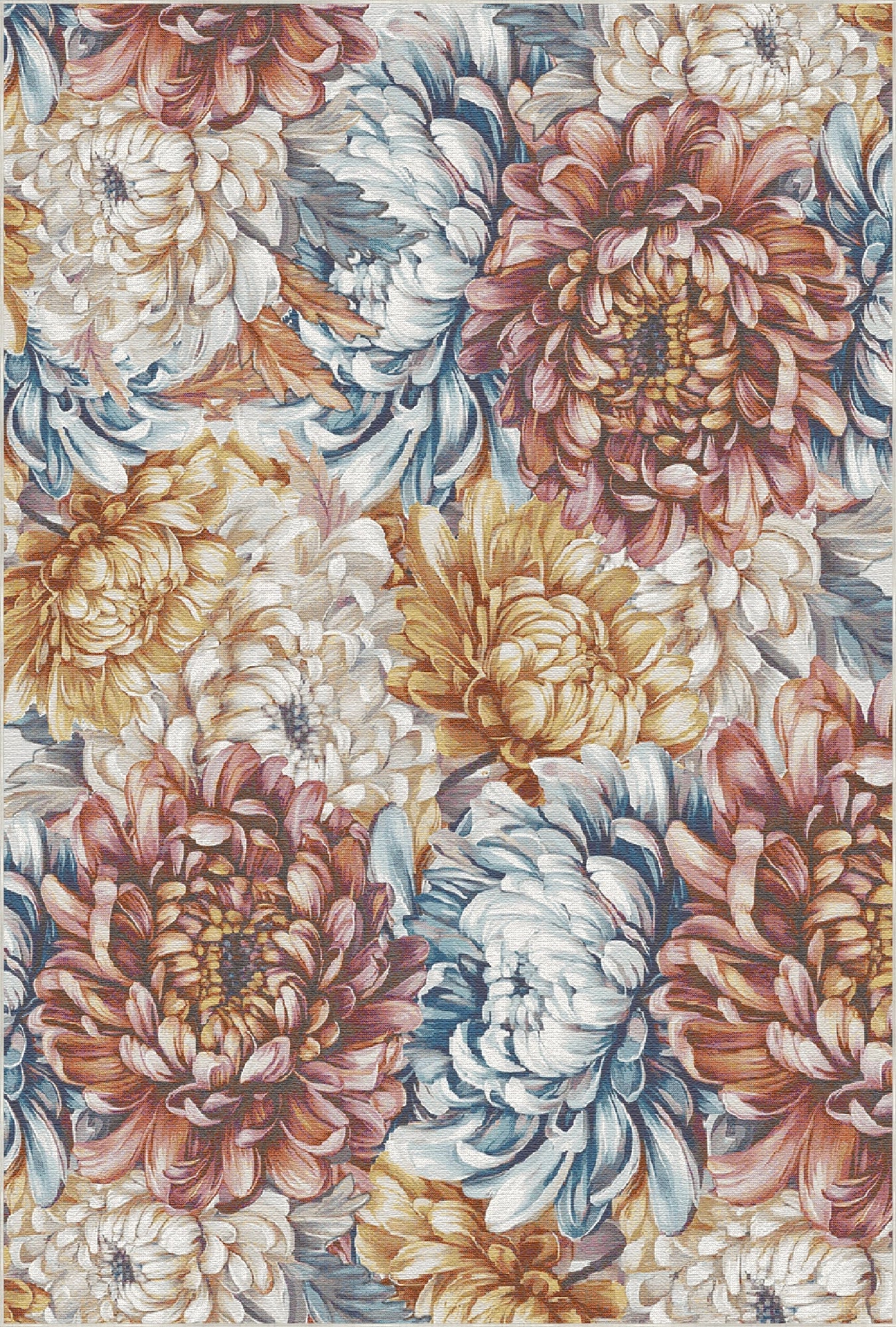 Multi-Color Painterly Chrysanthemum Rug