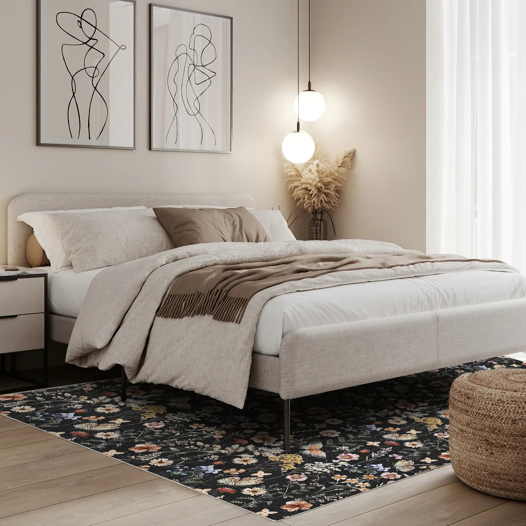 Dark Vintage Botanical Meadow Rug