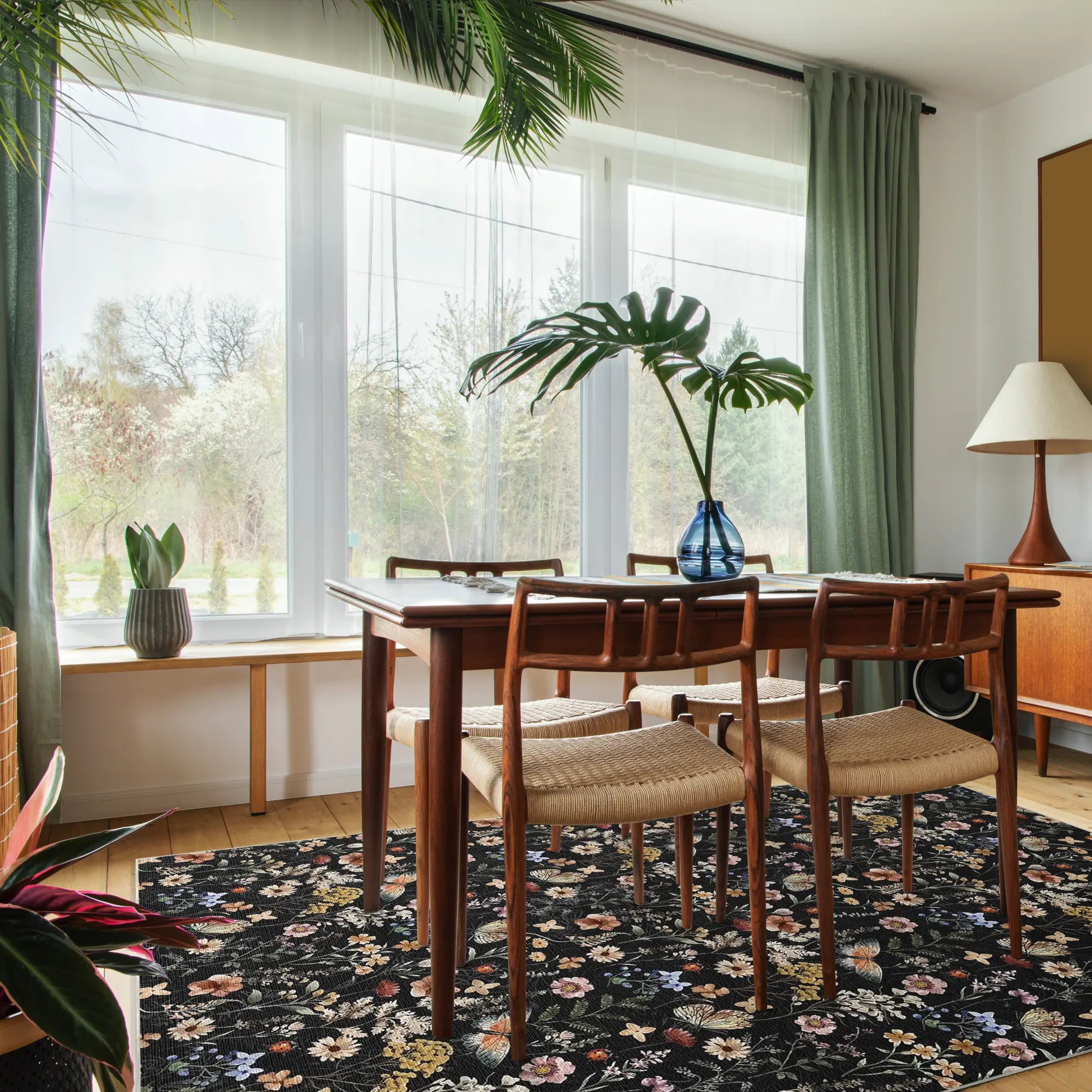 Dark Vintage Botanical Meadow Rug