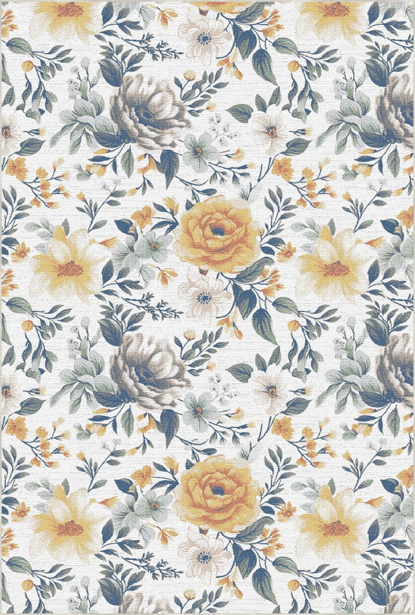 Distressed Pastel Garden White Rug